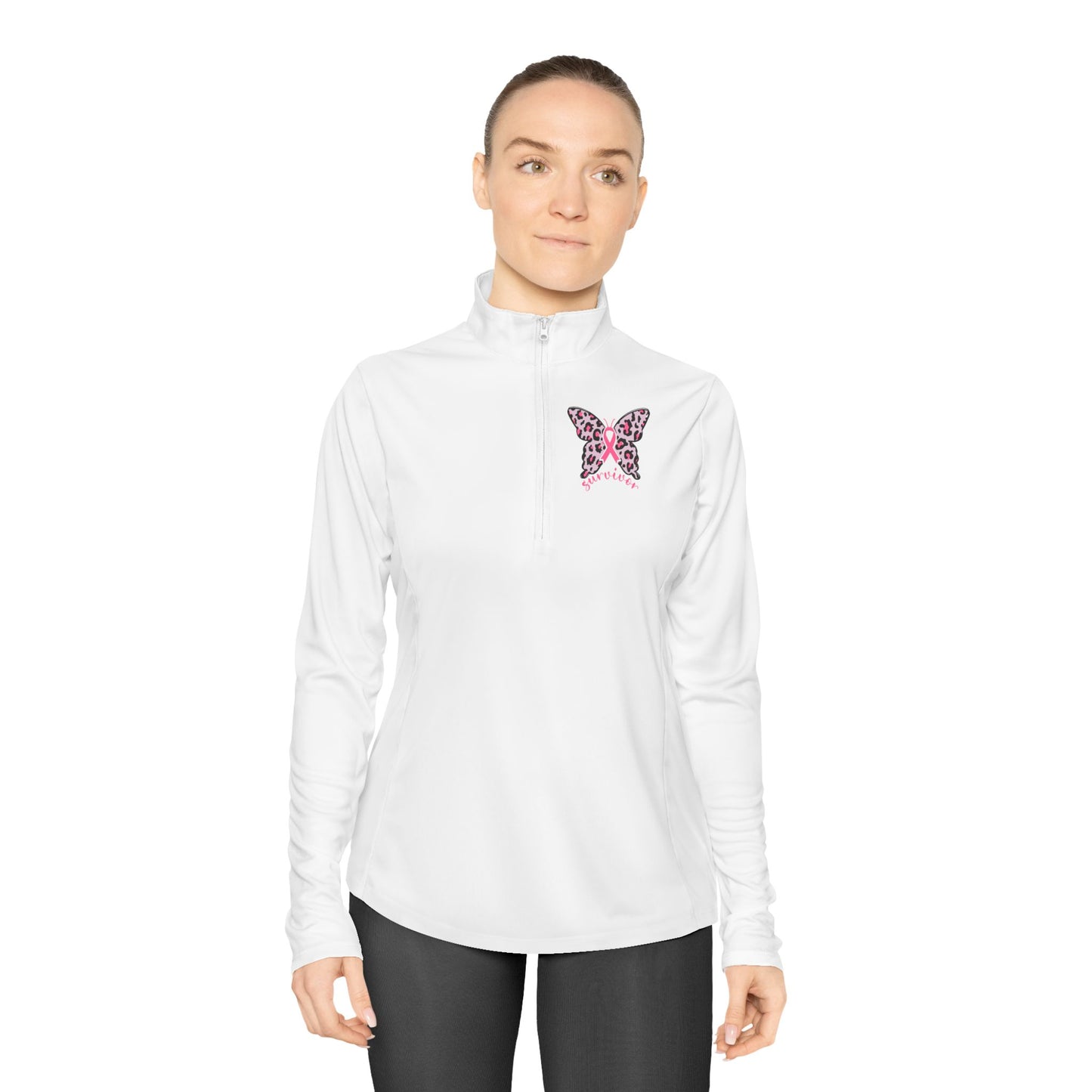 Ladies Butterfly Quarter-Zip Pullover - Perfect for Active Lifestyles & Casual Wear, Breast Cancer Awareness