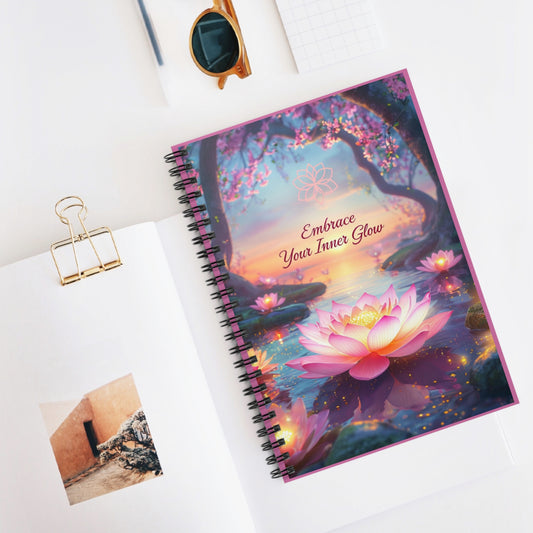 Embrace Your Inner Glow Spiral Notebook - Inspirational Journal, Gift for Mindfulness, Meditation, Yoga, Flower Art