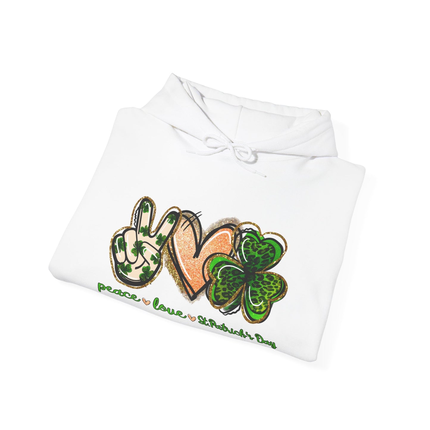 Peace Love Shamrocks Unisex Hoodie, St. Patricks Day Sweatshirt, Irish Gift, Eco-Friendly Clothing, Cozy Casual Wear