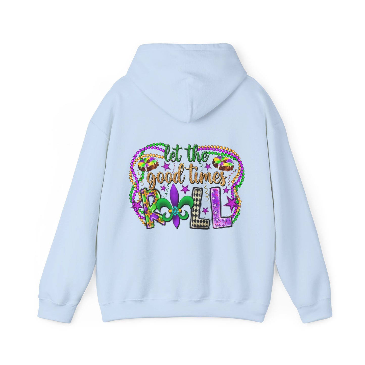 Mardi Gras Celebration Hoodie, Unisex Heavy Blend Sweatshirt, Fun Graphic Pullover, Party Apparel, Carnival Clothing, Festival Outfit