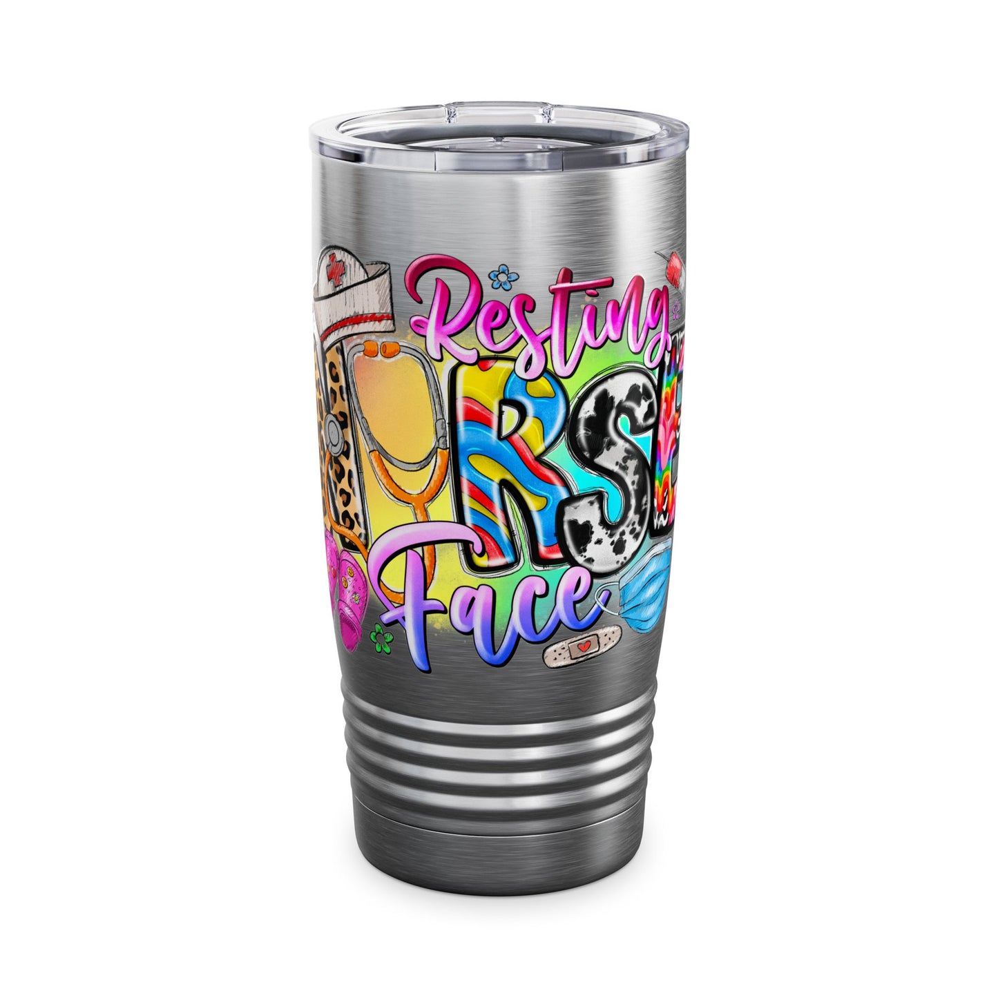 Resting Face Tumbler, 20oz Ringneck Travel Mug for Nurses, Gift for Healthcare Workers, Funny Coffee Cup