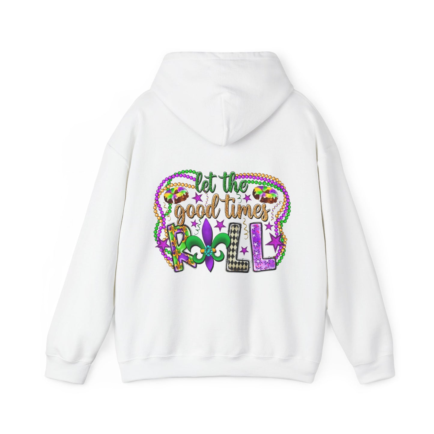 Mardi Gras Celebration Hoodie, Unisex Heavy Blend Sweatshirt, Fun Graphic Pullover, Party Apparel, Carnival Clothing, Festival Outfit