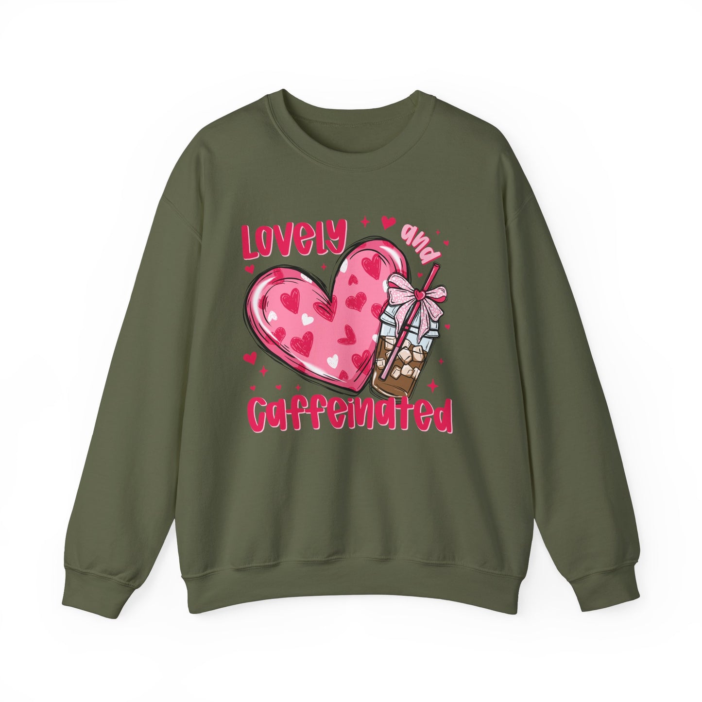 Lovely Caffeinated Heart Sweatshirt, Cozy Coffee Lover Gift, Valentines Day, Cute Her, Comfy Casual Wear, Unisex Pullover, Warm Jumper