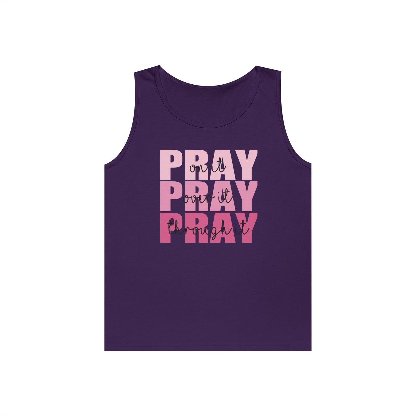 Motivational Unisex Cotton Tank Top - "Pray on It, Pray Over It, Pray Through It"