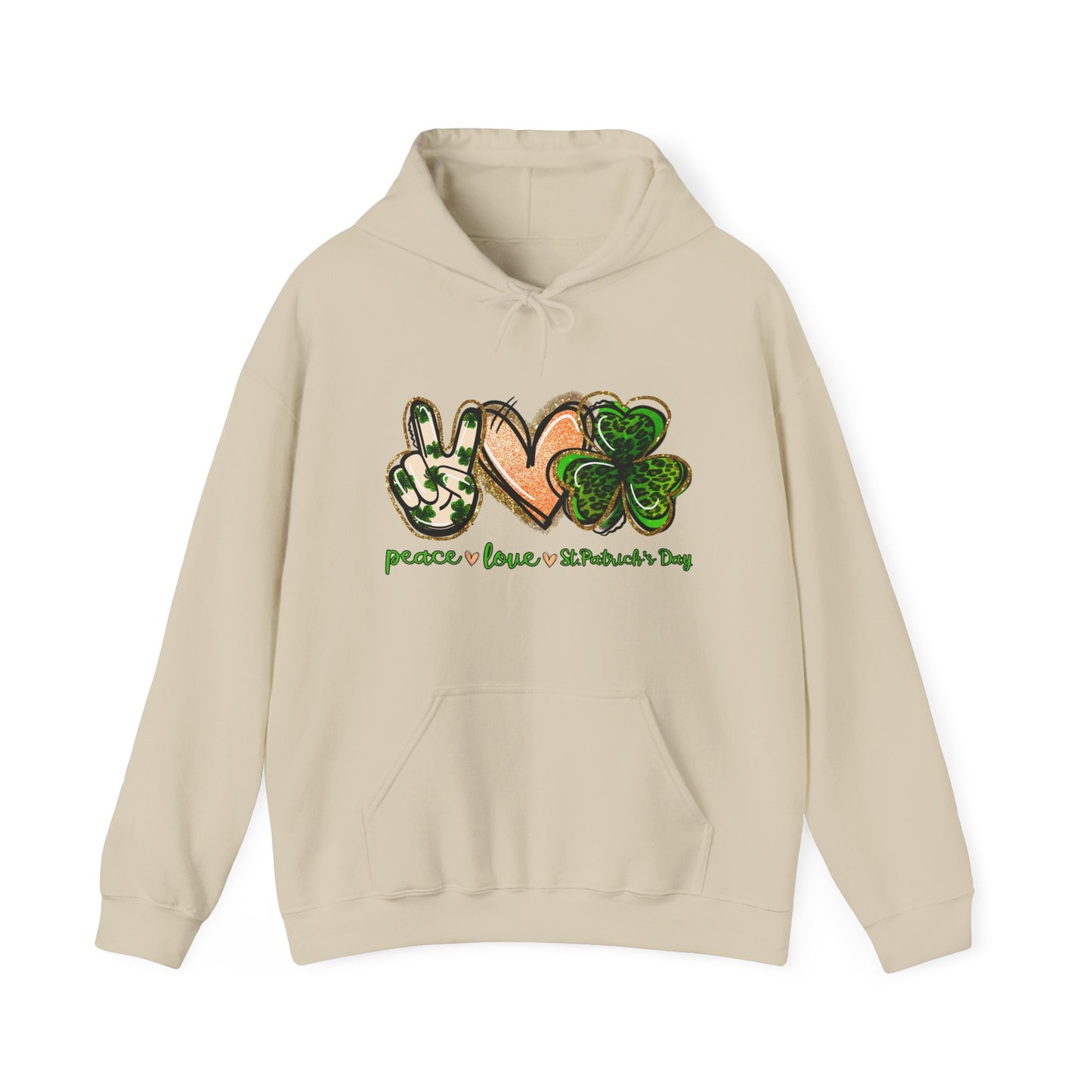 Peace Love Shamrocks Unisex Hoodie, St. Patricks Day Sweatshirt, Irish Gift, Eco-Friendly Clothing, Cozy Casual Wear