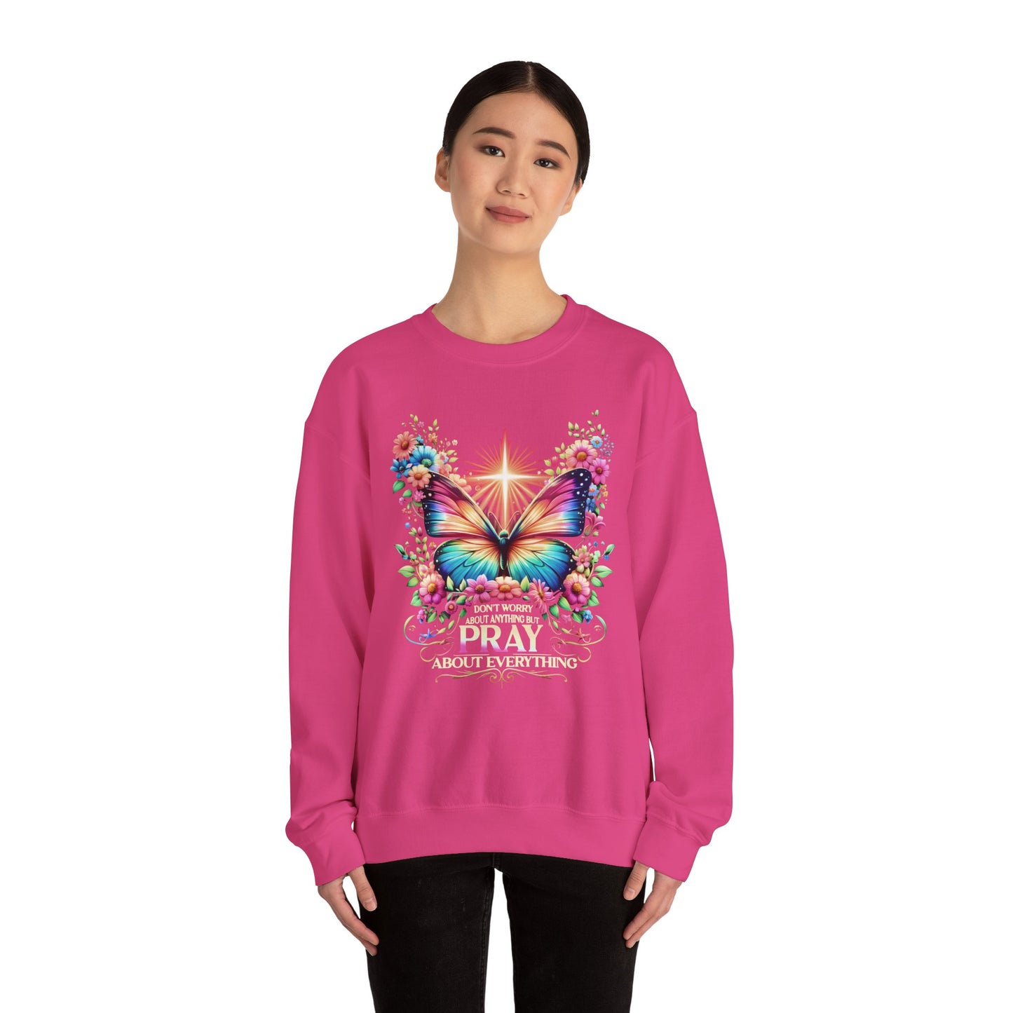 Butterfly Prayer Sweatshirt, Unisex Cozy Crewneck, Inspirational Gift, Floral Design, Casual Wear, Spring Fashion