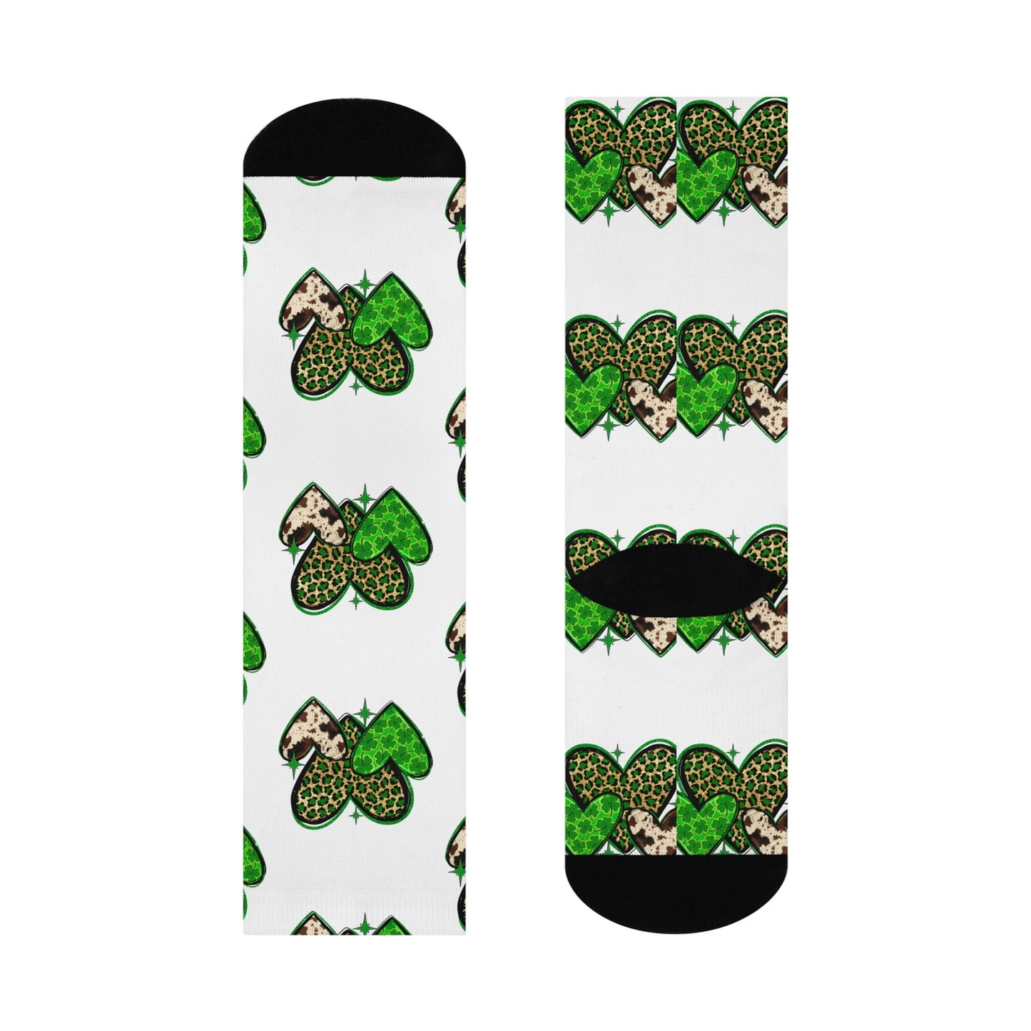 Cushioned Crew Socks Featuring Trendy Green Hearts, Fun Fashion Socks, Unique Gift for Her, St. Patricks Day, Everyday Wear, Cool Patterns