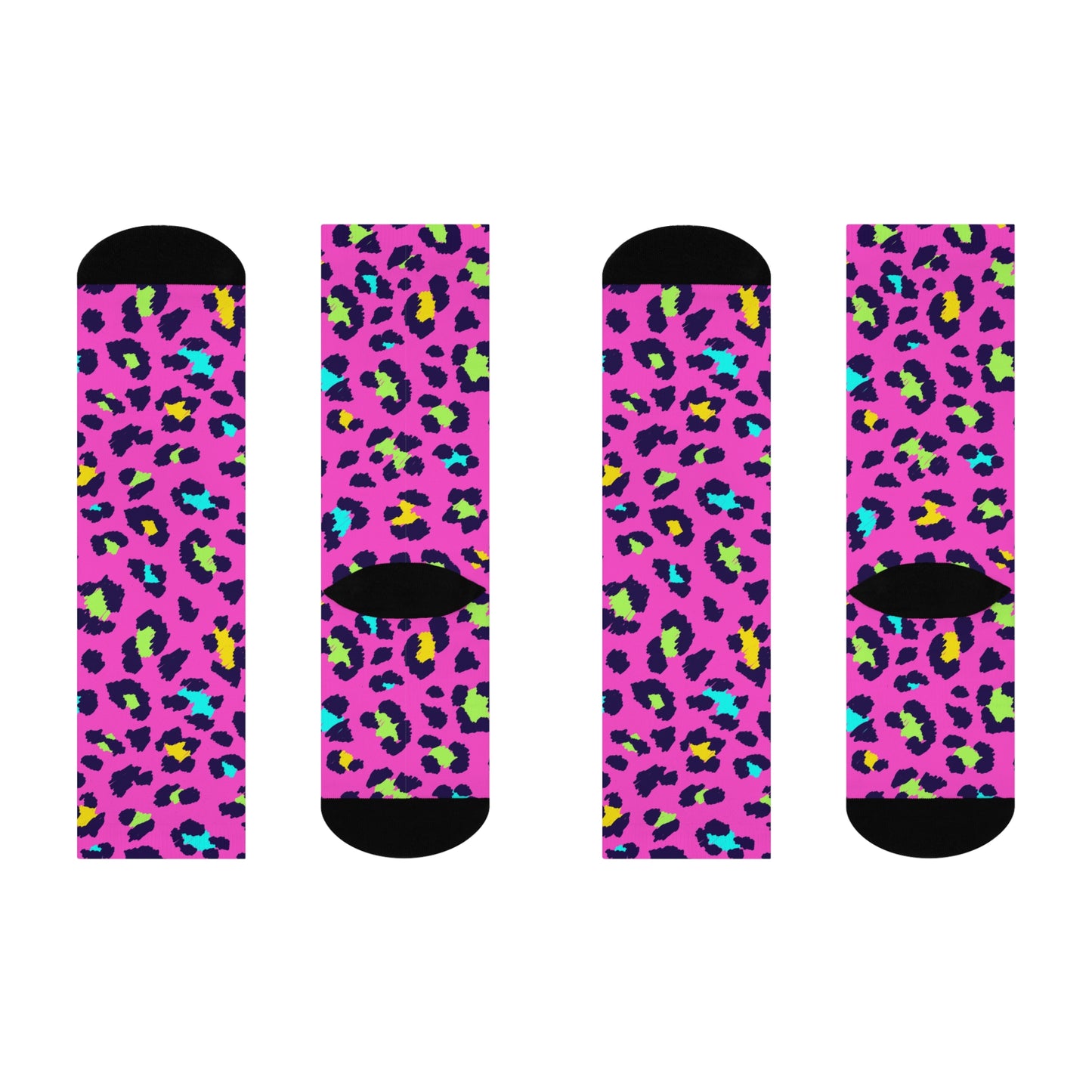 Colorful Leopard Print Cushioned Crew Socks, Fun Socks, Gift for Her, Birthday Socks, Cozy Lounge Wear, Casual Fashion