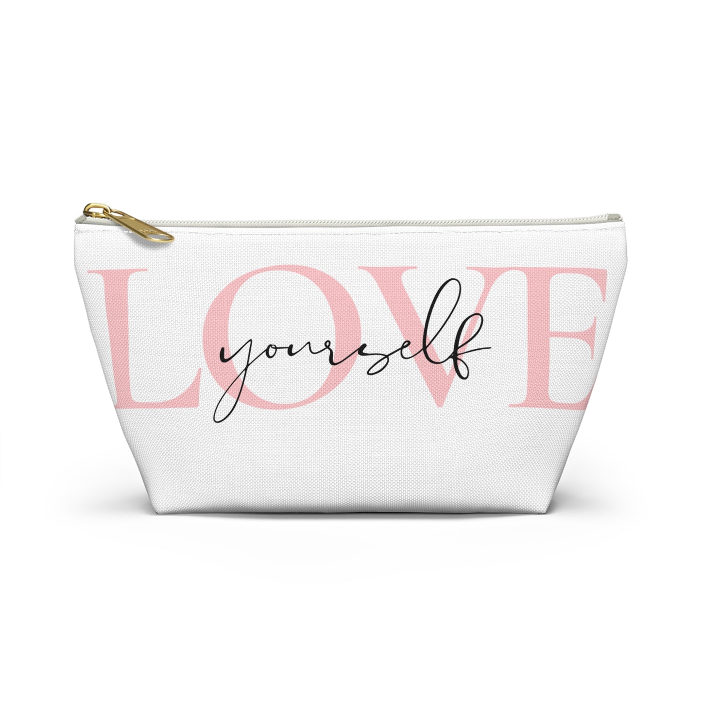 Love Yourself Accessory Pouch, Motivational Makeup Bag, Self-Care Gift, Pink Quote Pouch, Everyday Carry All, Cosmetic Bag, Travel