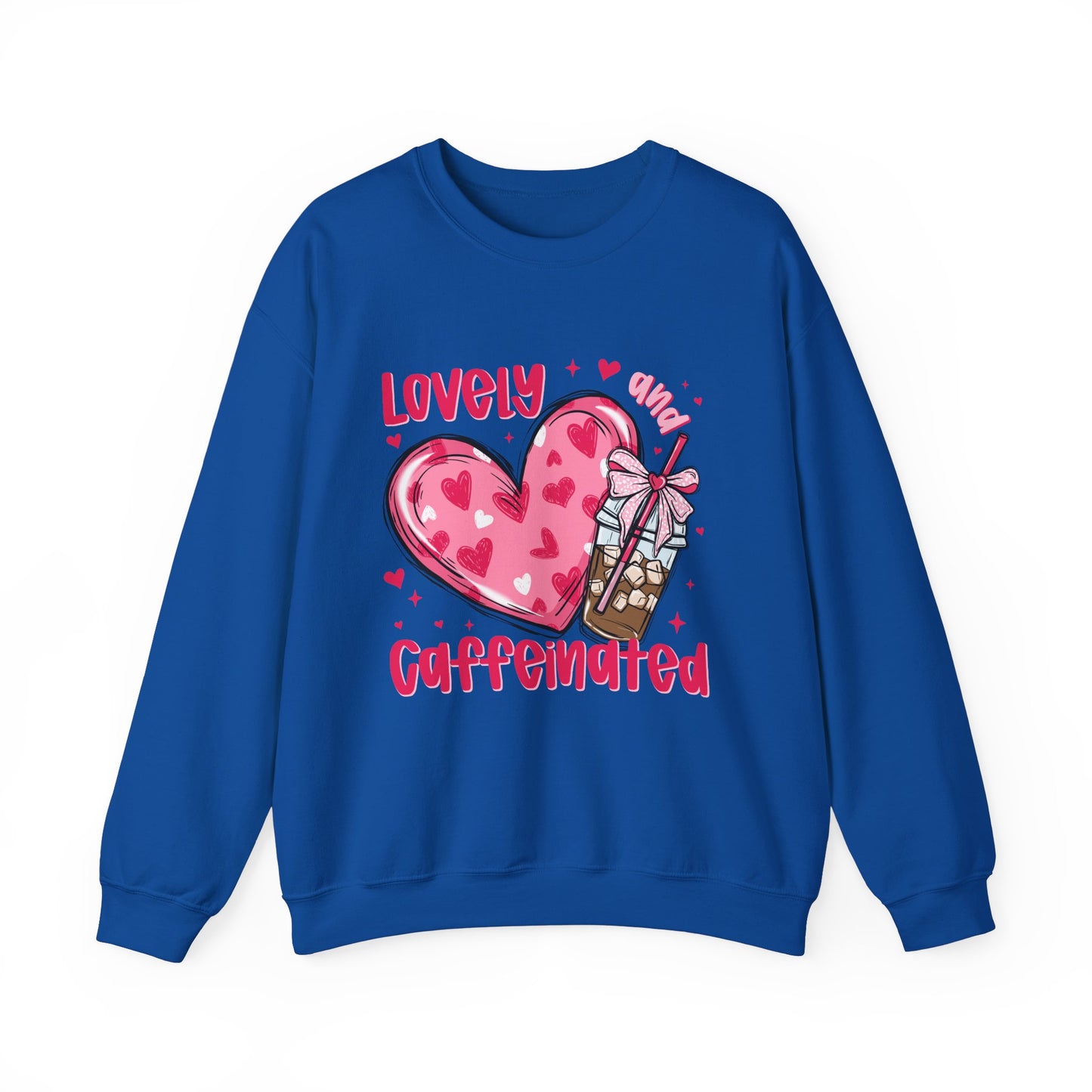 Lovely Caffeinated Unisex Crewneck Sweatshirt - Cozy Heart Design