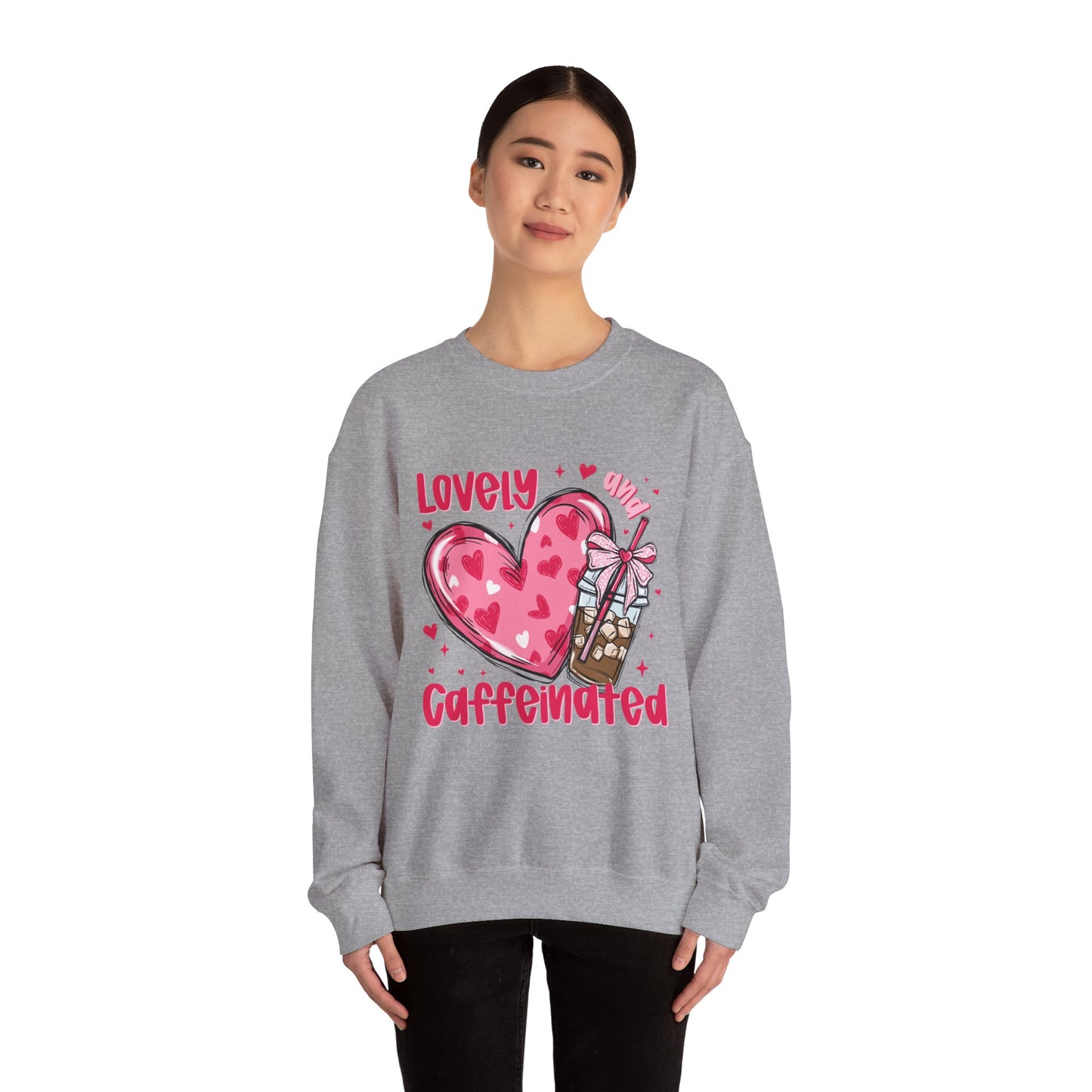 Lovely Caffeinated Unisex Crewneck Sweatshirt - Cozy Heart Design