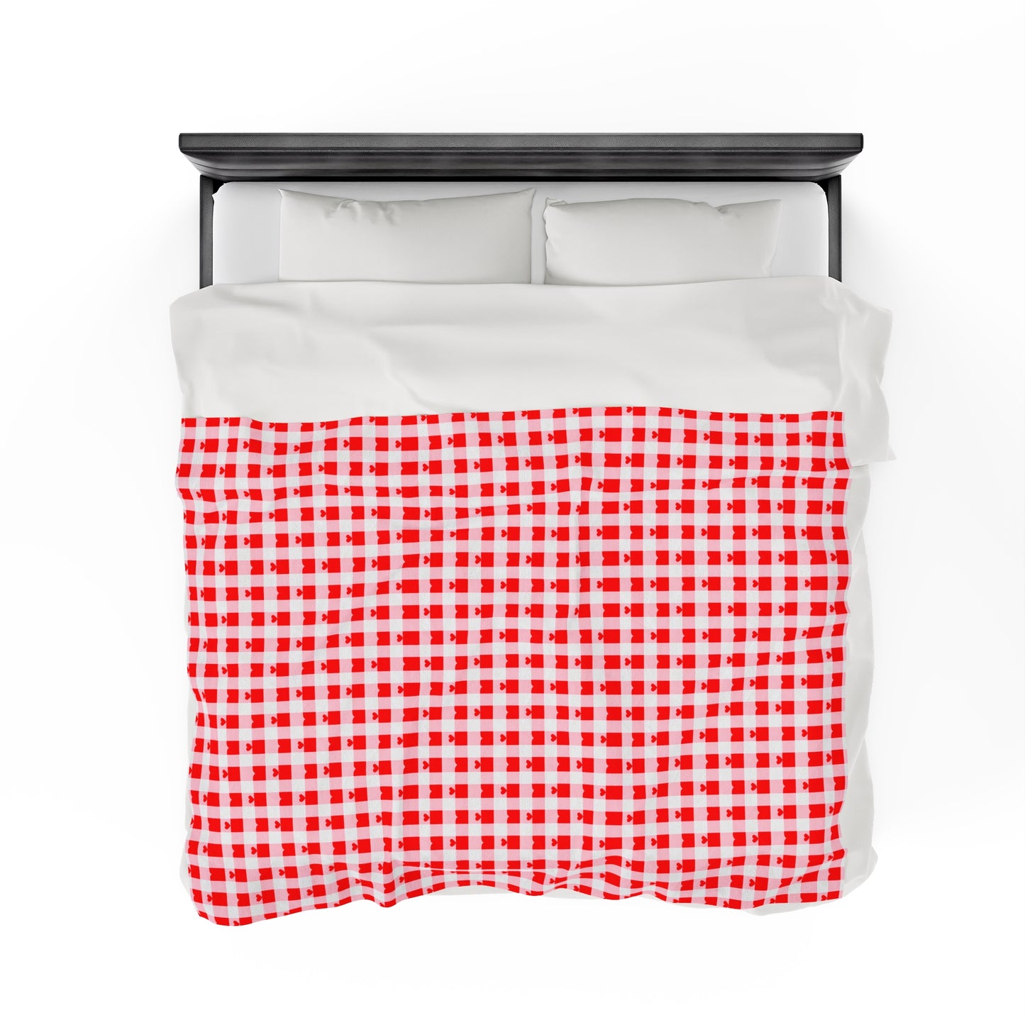 Velveteen Plush Blanket - Cozy Red Gingham Pattern - Valentine Blanket