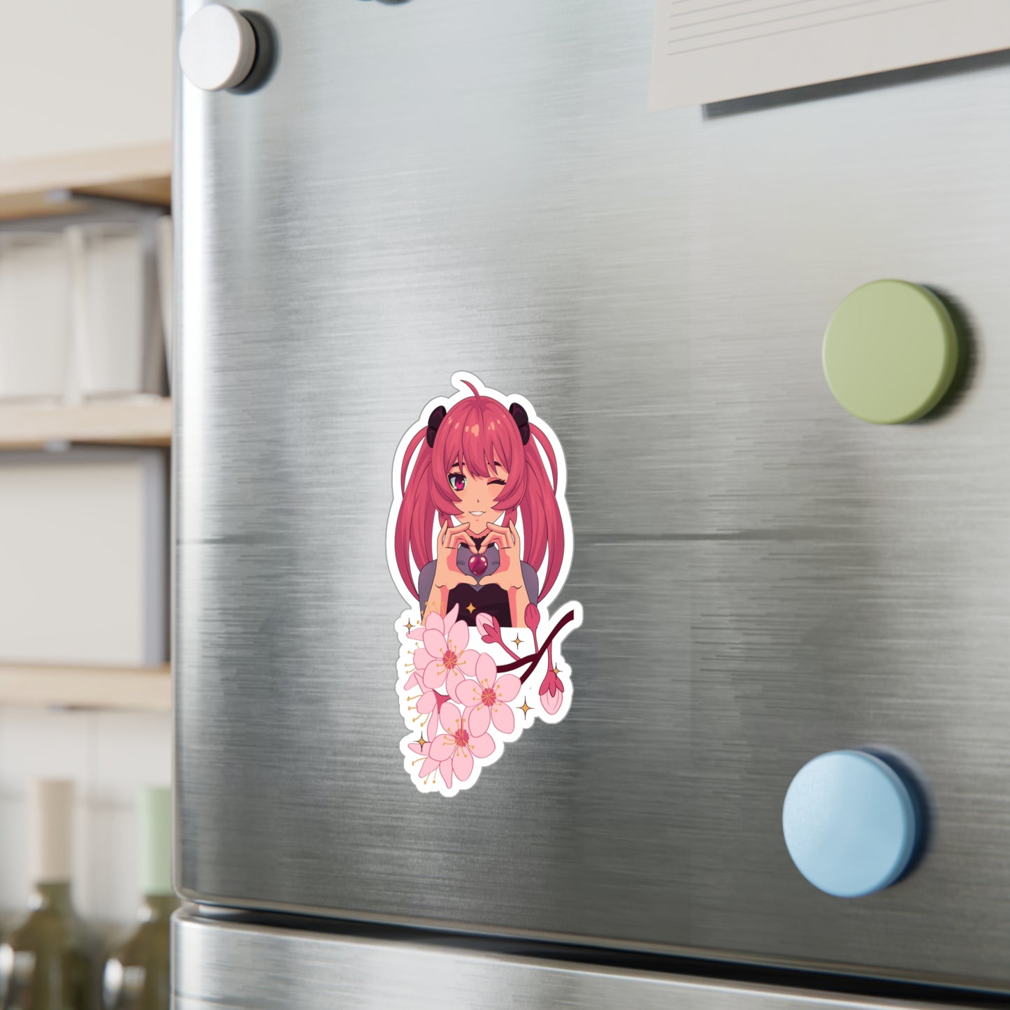 Cute Anime Girl Kiss-Cut Vinyl Decal - Aesthetic Wall Sticker for Personalization