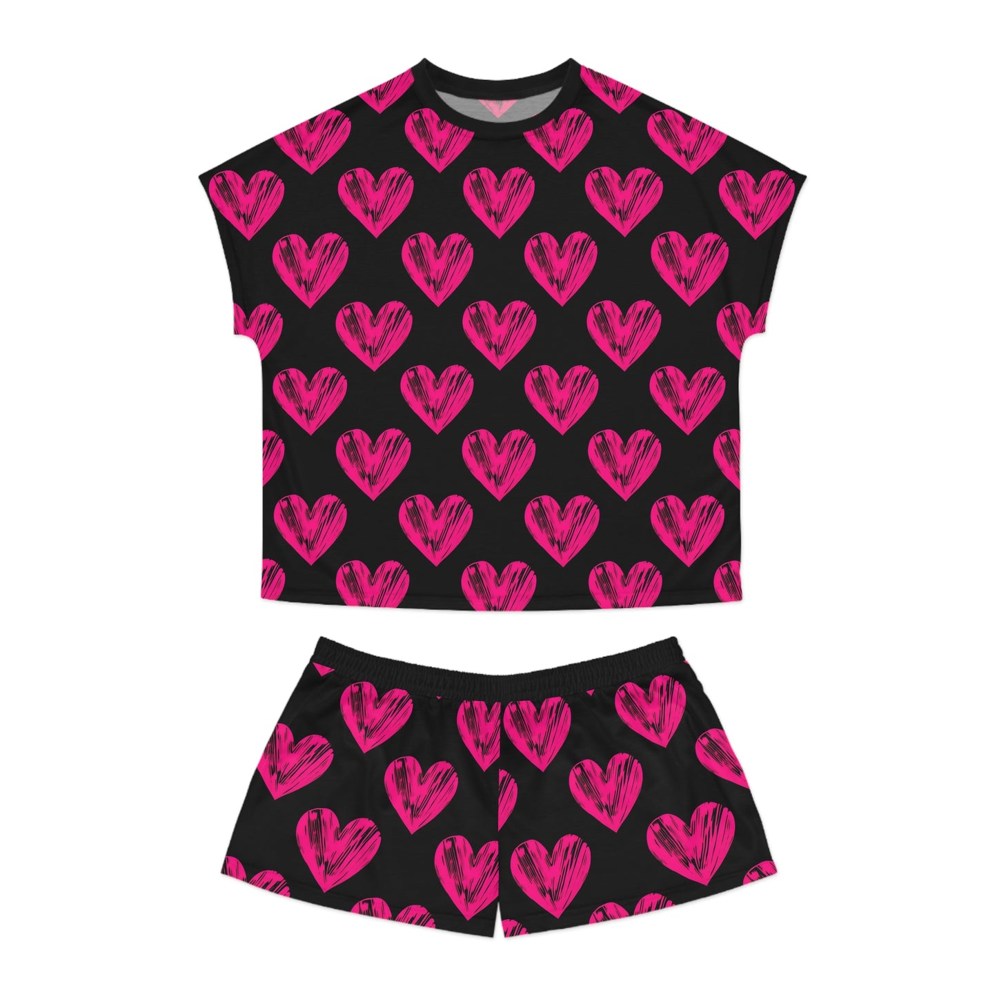 Heart Printed Women's Short Pajama Set - Cute and Comfy Sleepwear for Valentine's Day