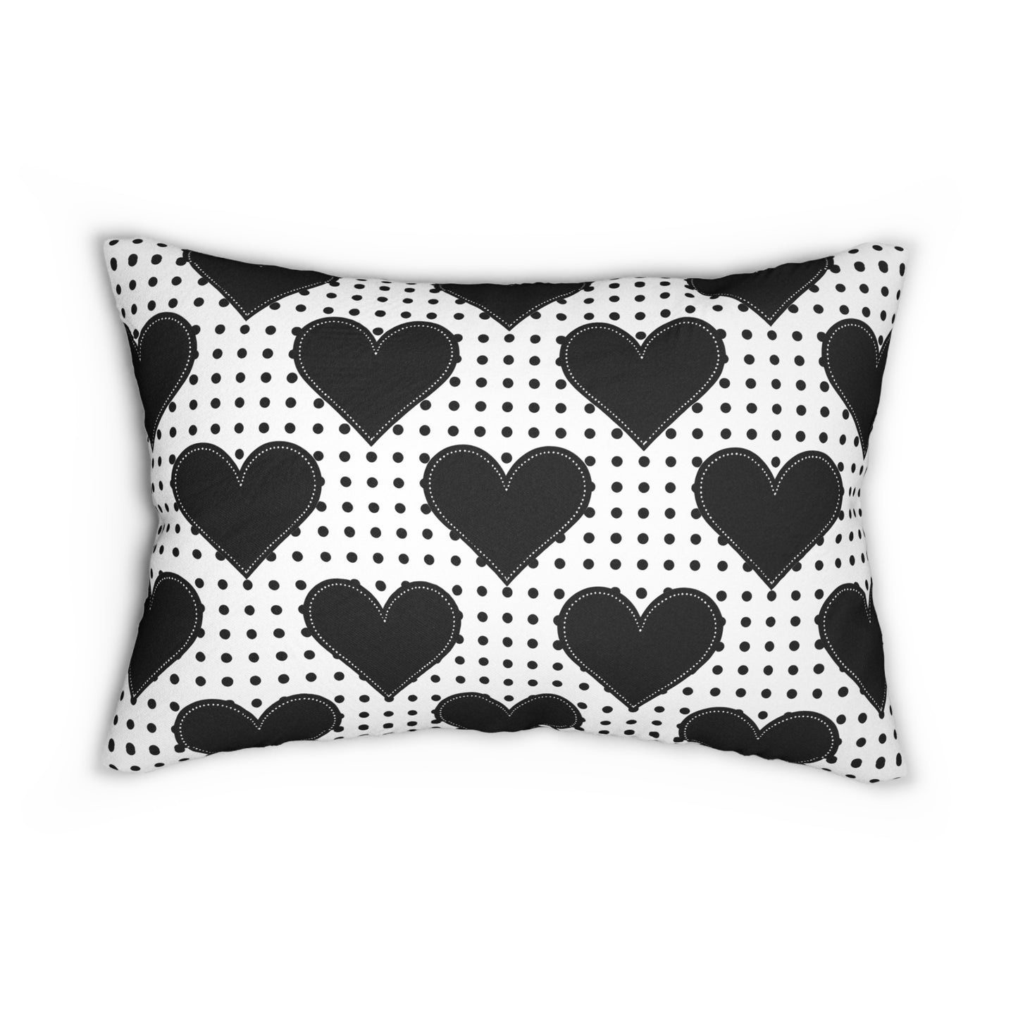 Black Heart Polka Dot Lumbar Pillow – Cozy Home Decor Accent