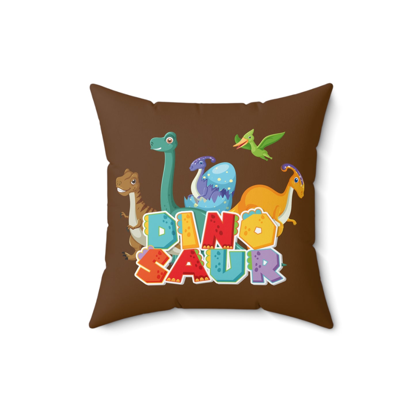 Dinosaur-Themed Spun Polyester Square Pillow, Great for Kids Rooms, Dinosaur Party Decor, Playroom Accent, Fun Gift