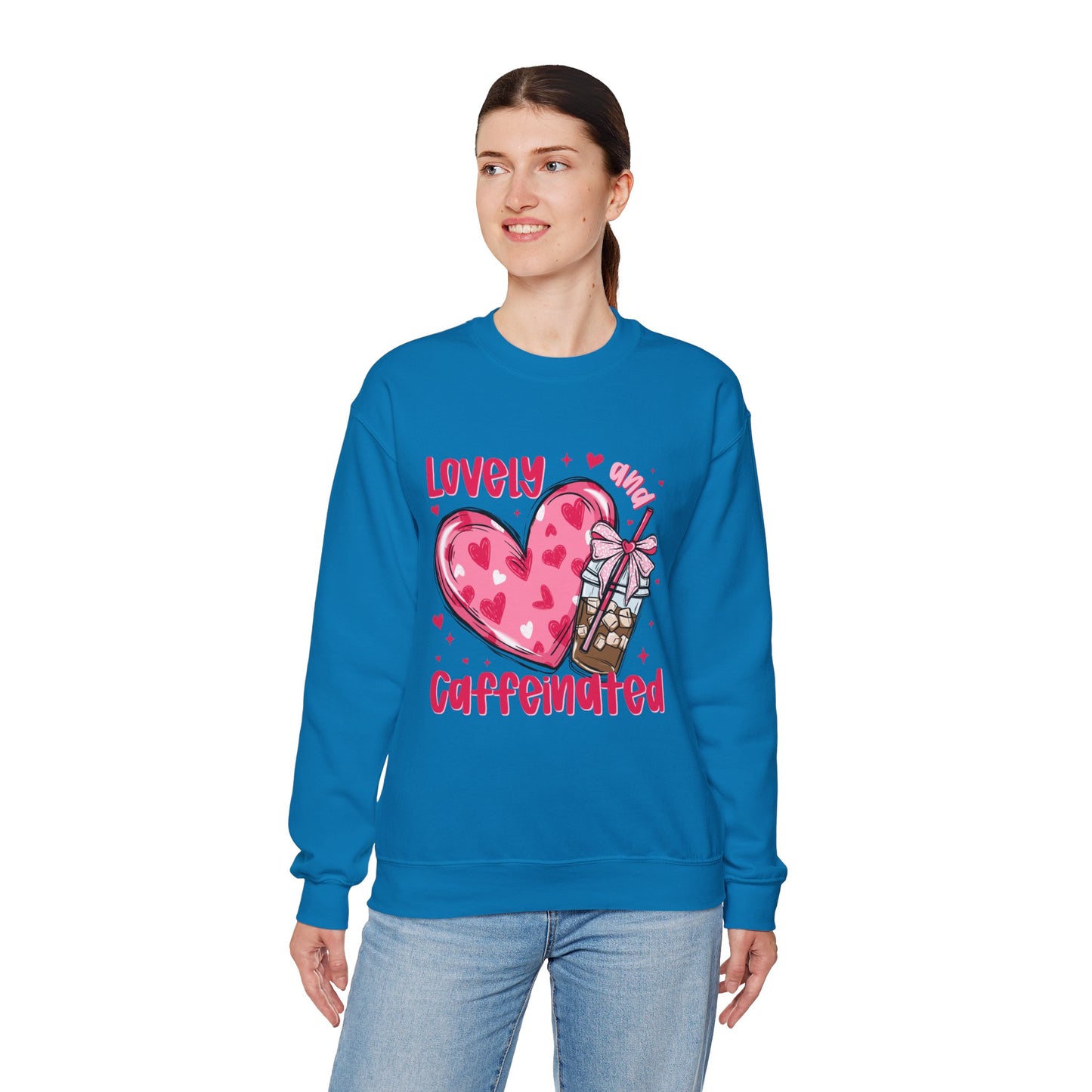 Lovely Caffeinated Unisex Crewneck Sweatshirt - Cozy Heart Design