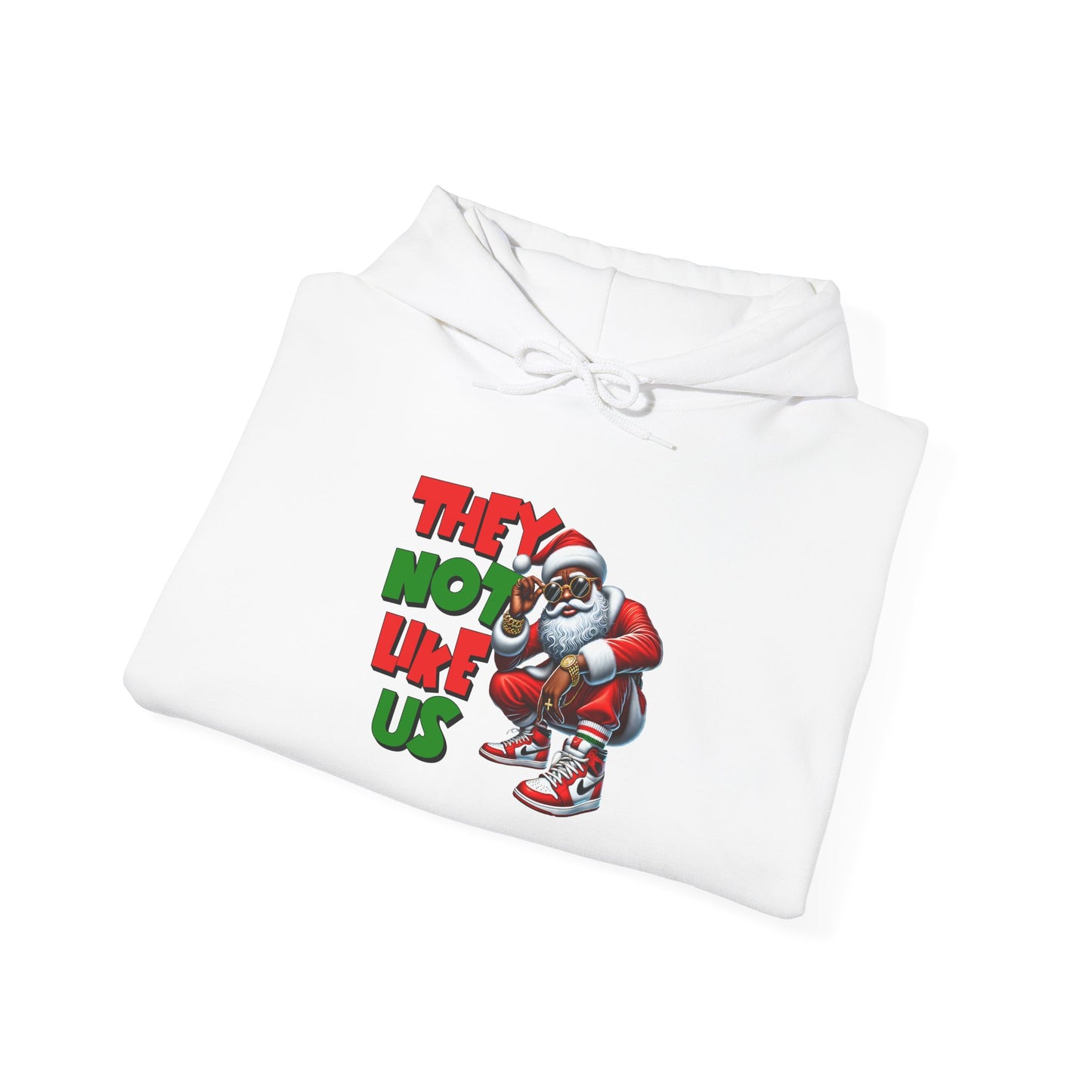 Festive Santa Graphic Hoodie - 'They Not Like Us' Unisex Heavy Blend Sweatshirt