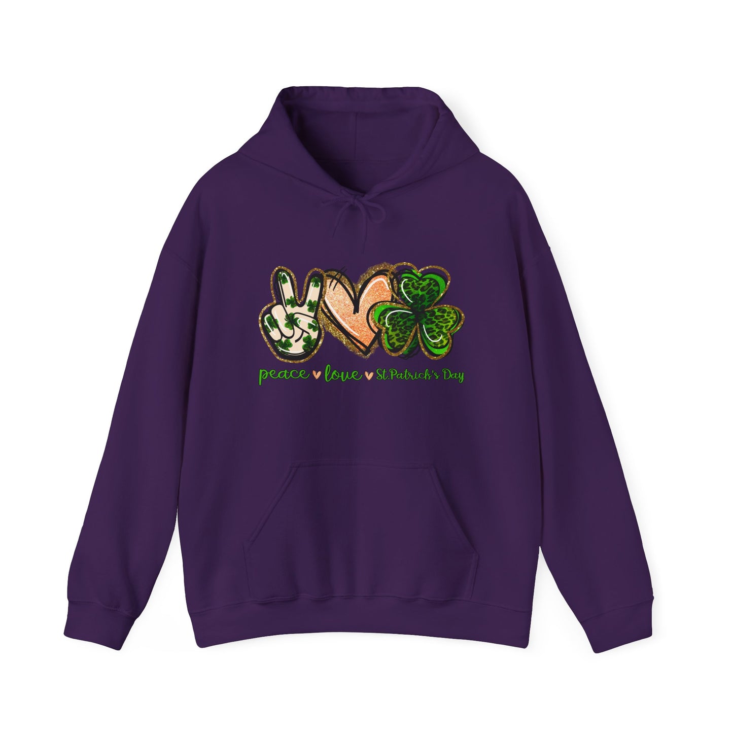 Peace Love Shamrocks Unisex Hoodie, St. Patricks Day Sweatshirt, Irish Gift, Eco-Friendly Clothing, Cozy Casual Wear