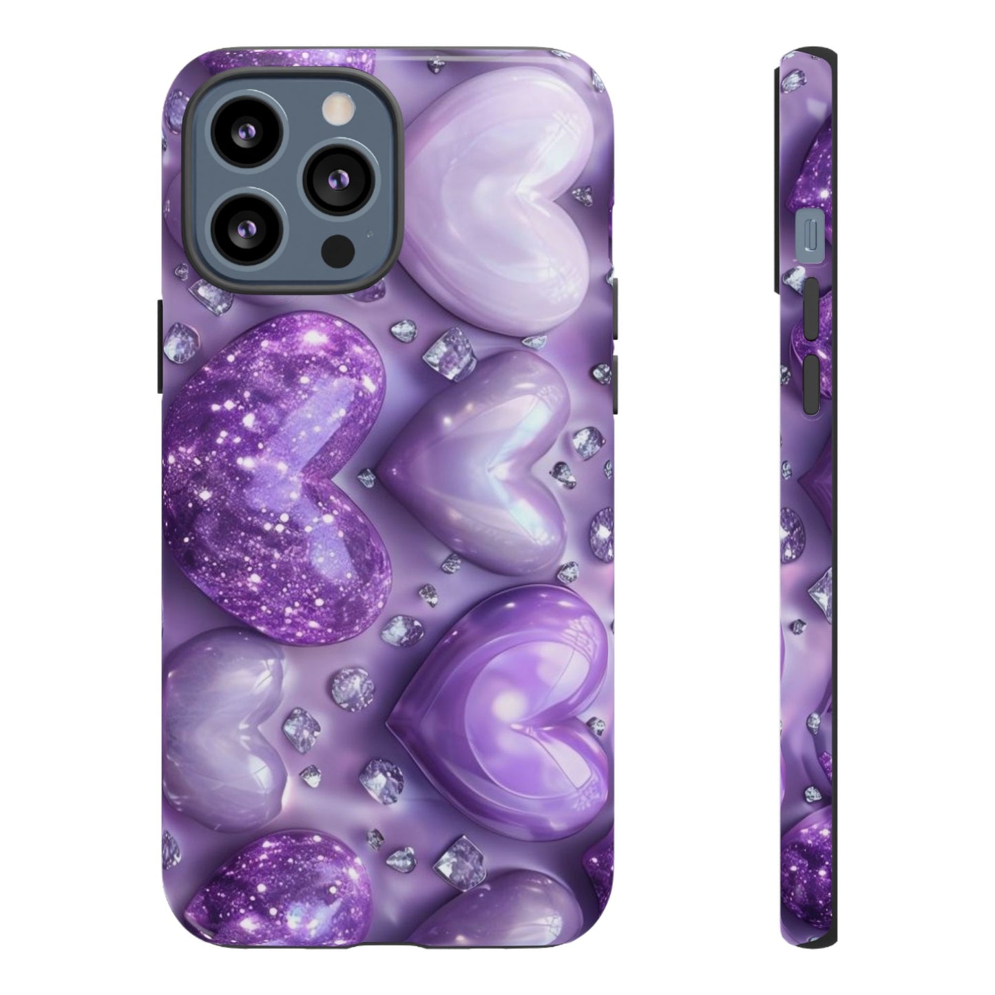 Heartfelt Phone Case,Purple Glitter Hearts, Cute Gift for Her, Valentines Day, Trendy Accessories, Protective Phone Cover