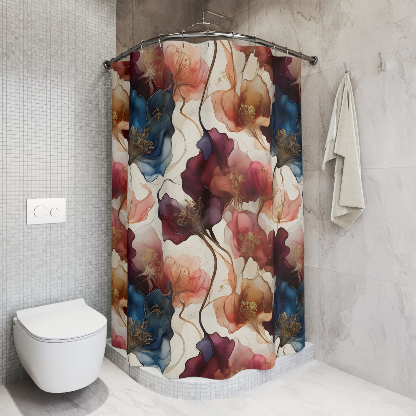 Floral Elegance Shower Curtain, Boho Bathroom Decor, Vibrant Floral Design, Gift for Homeowners, Elegant Shower Accessory, Spring Vibes