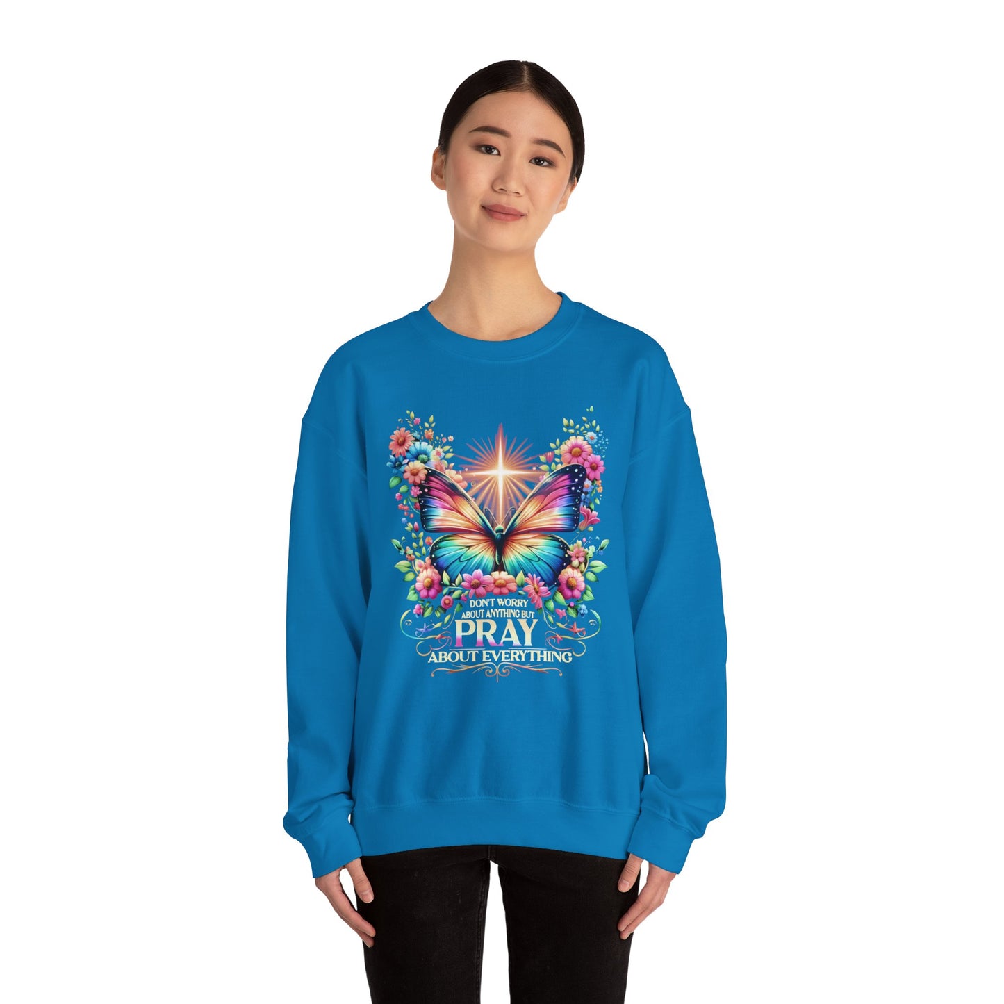 Butterfly Prayer Sweatshirt, Unisex Cozy Crewneck, Inspirational Gift, Floral Design, Casual Wear, Spring Fashion