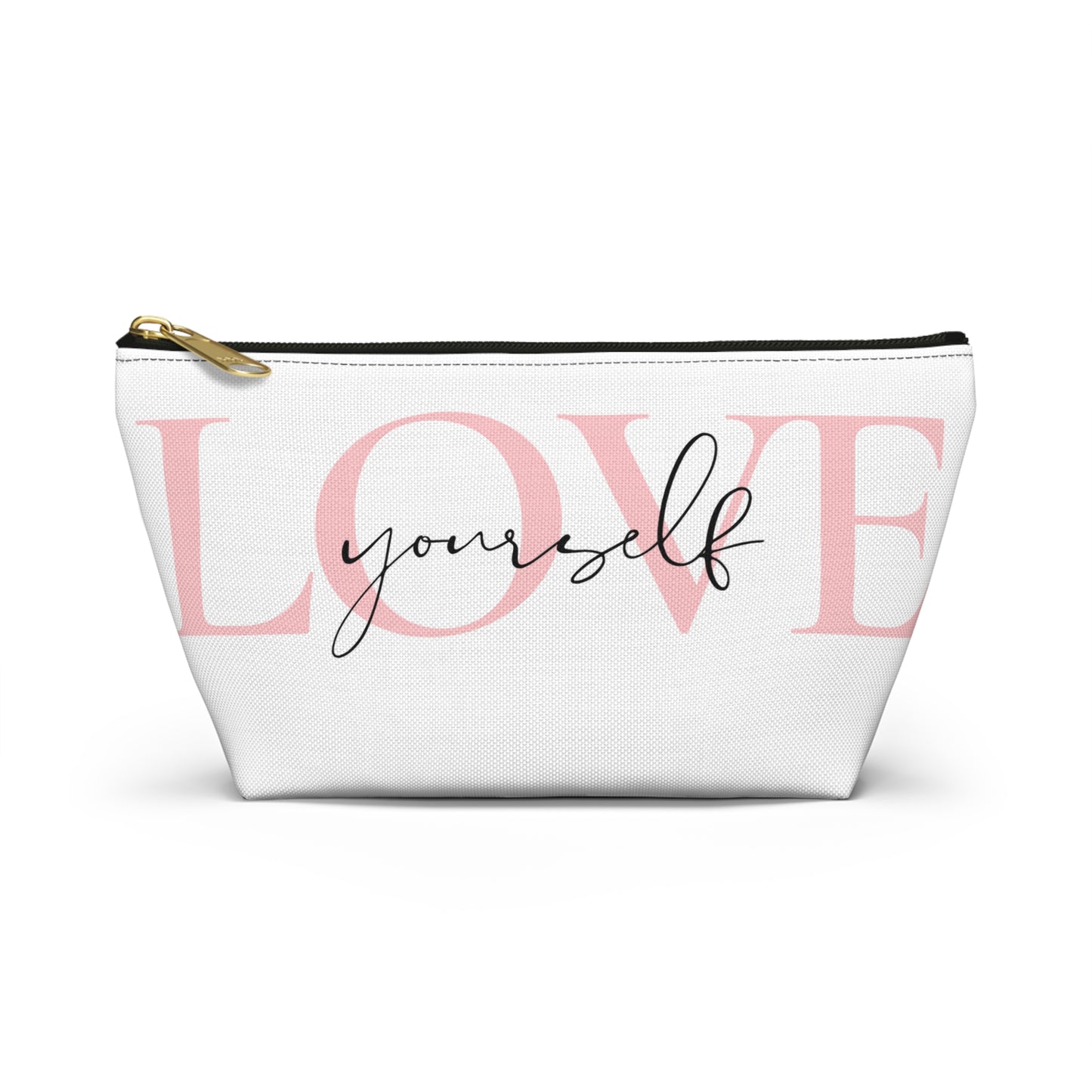 Love Yourself Accessory Pouch, Motivational Makeup Bag, Self-Care Gift, Pink Quote Pouch, Everyday Carry All, Cosmetic Bag, Travel