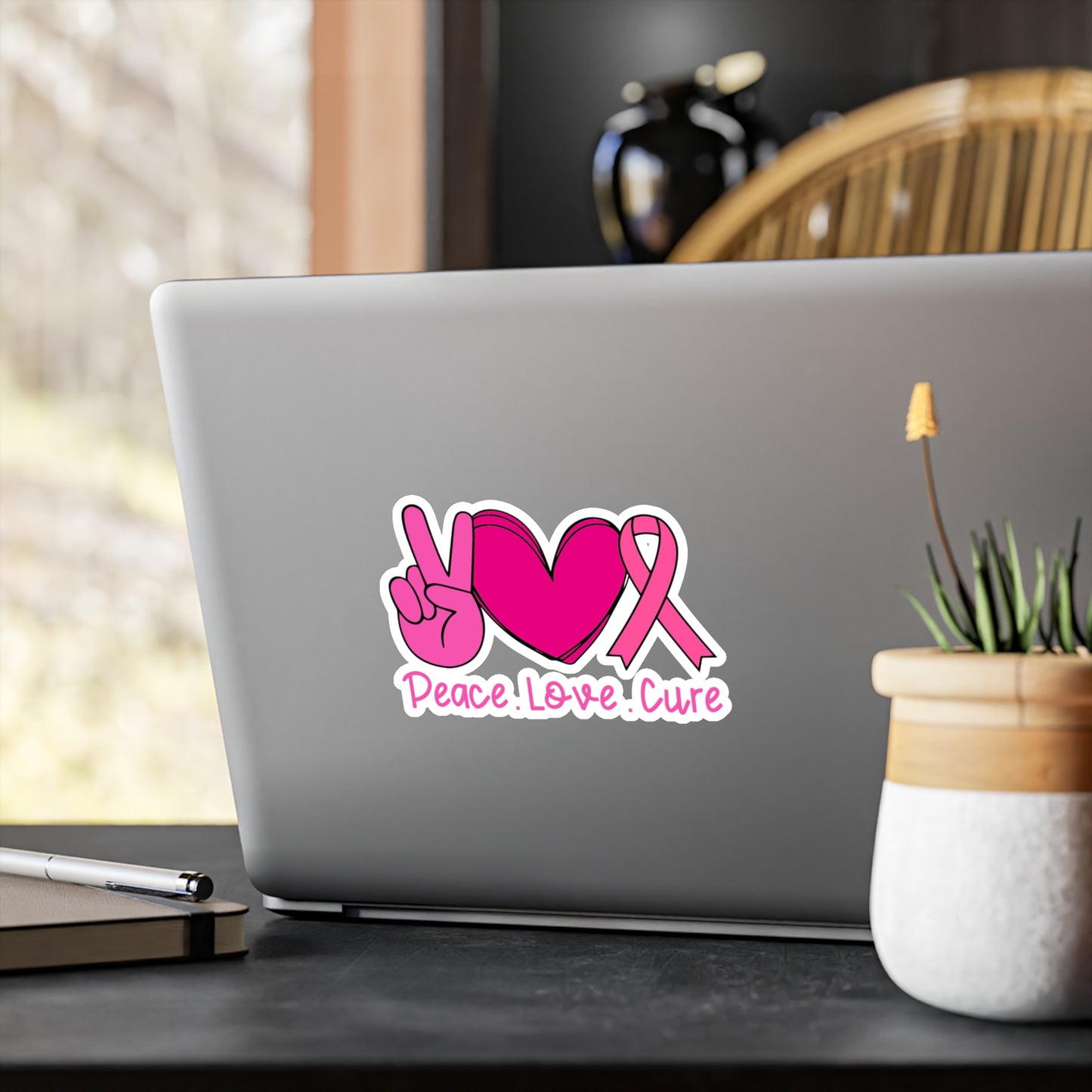 Peace Love Cure Vinyl Decals - Pink Ribbon Stickers for Awareness & Support