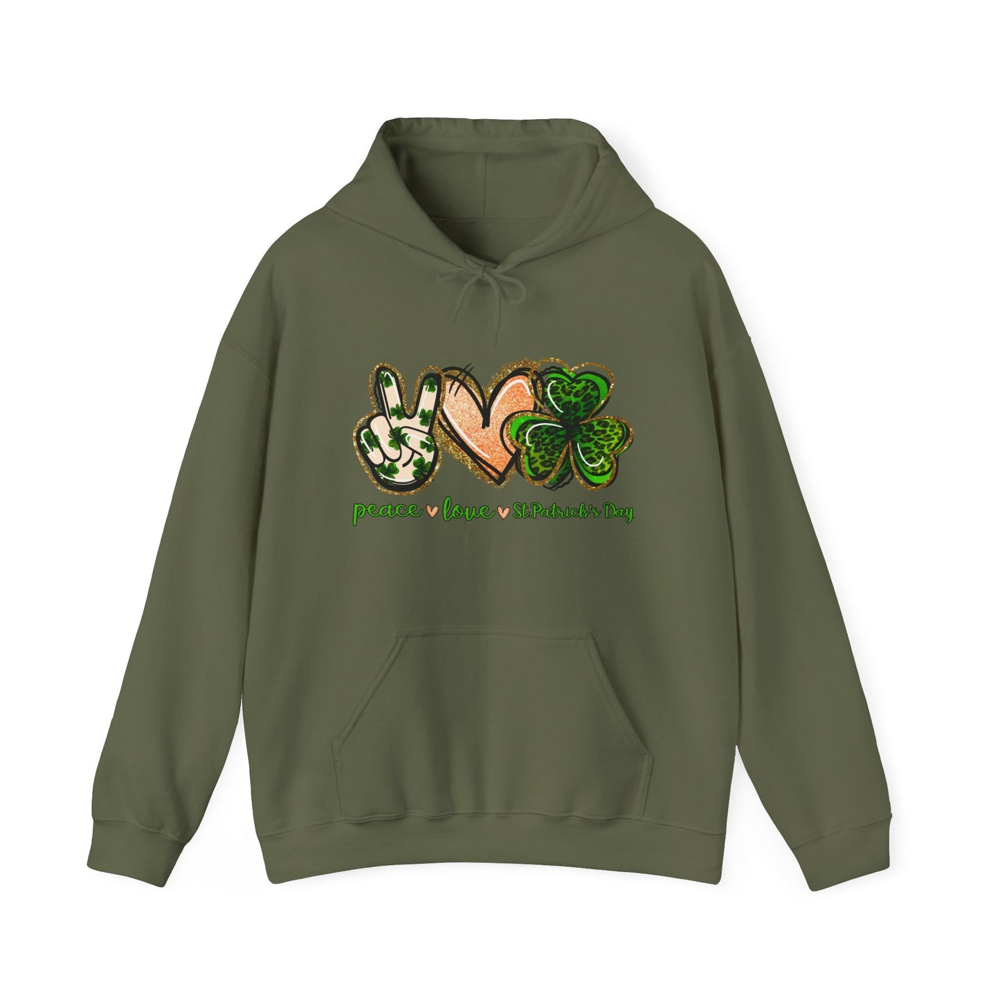 Peace Love Shamrocks Unisex Hoodie, St. Patricks Day Sweatshirt, Irish Gift, Eco-Friendly Clothing, Cozy Casual Wear