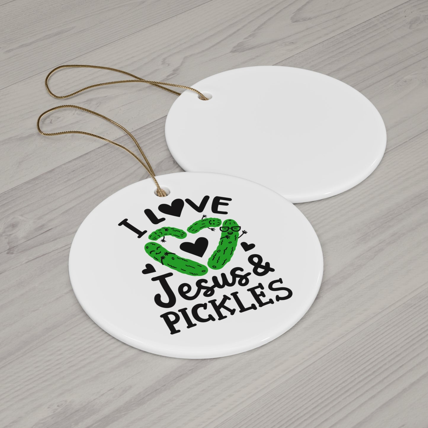 Whimsical Ceramic Ornament for Jesus & Pickles Lovers, Unique Holiday Decor, Cute Gift for Foodies, Fun Kitchen Decoration, Perfect for