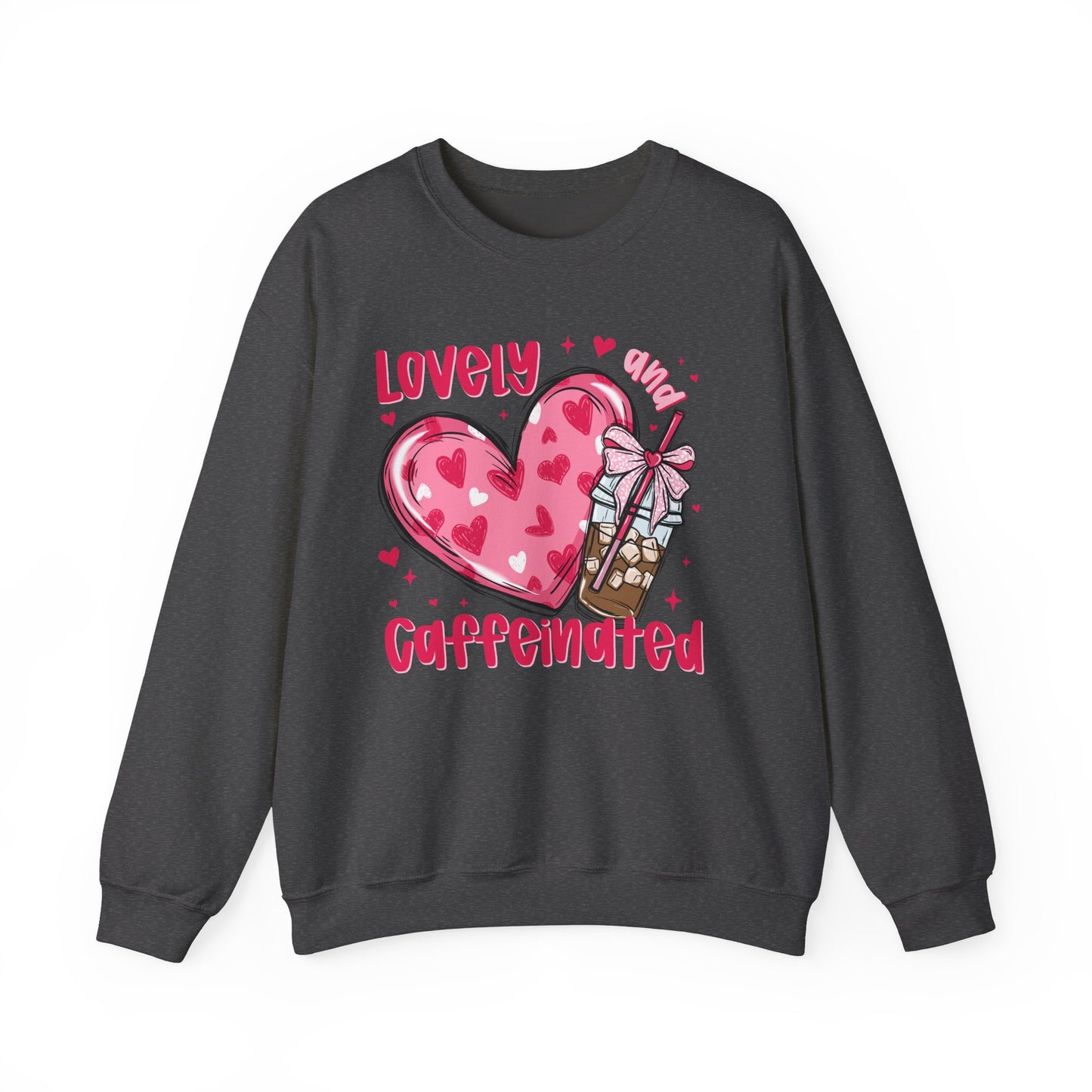 Lovely Caffeinated Heart Sweatshirt, Cozy Coffee Lover Gift, Valentines Day, Cute Her, Comfy Casual Wear, Unisex Pullover, Warm Jumper