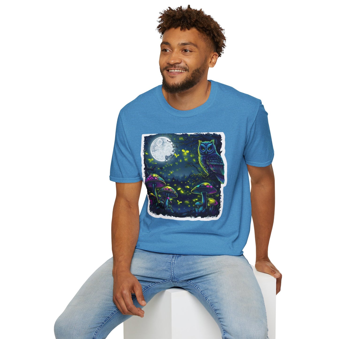 Whimsical Owl & Mushroom T-Shirt, Nature Lover Gift, Unique Graphic Tee, Full Moon Design, Perfect for Festivals, Fall Vibes