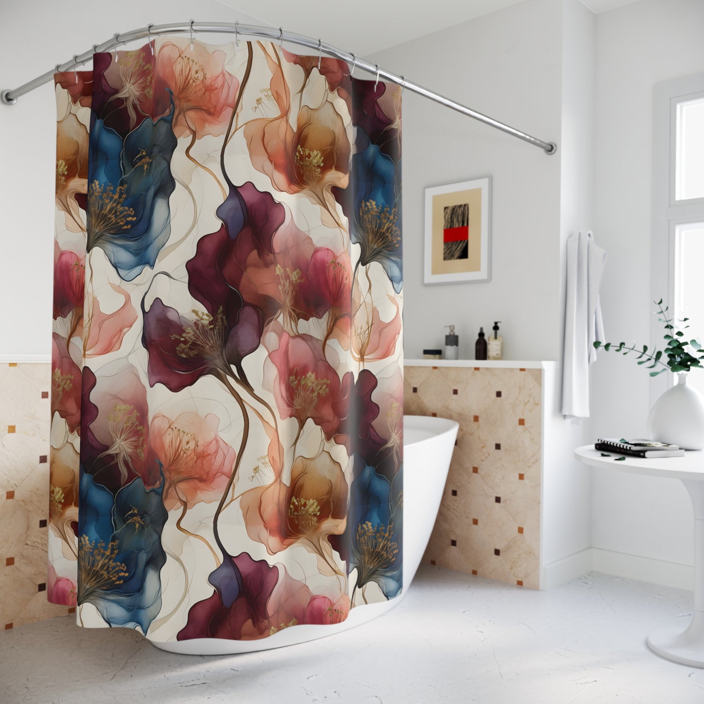 Floral Elegance Shower Curtain, Boho Bathroom Decor, Vibrant Floral Design, Gift for Homeowners, Elegant Shower Accessory, Spring Vibes