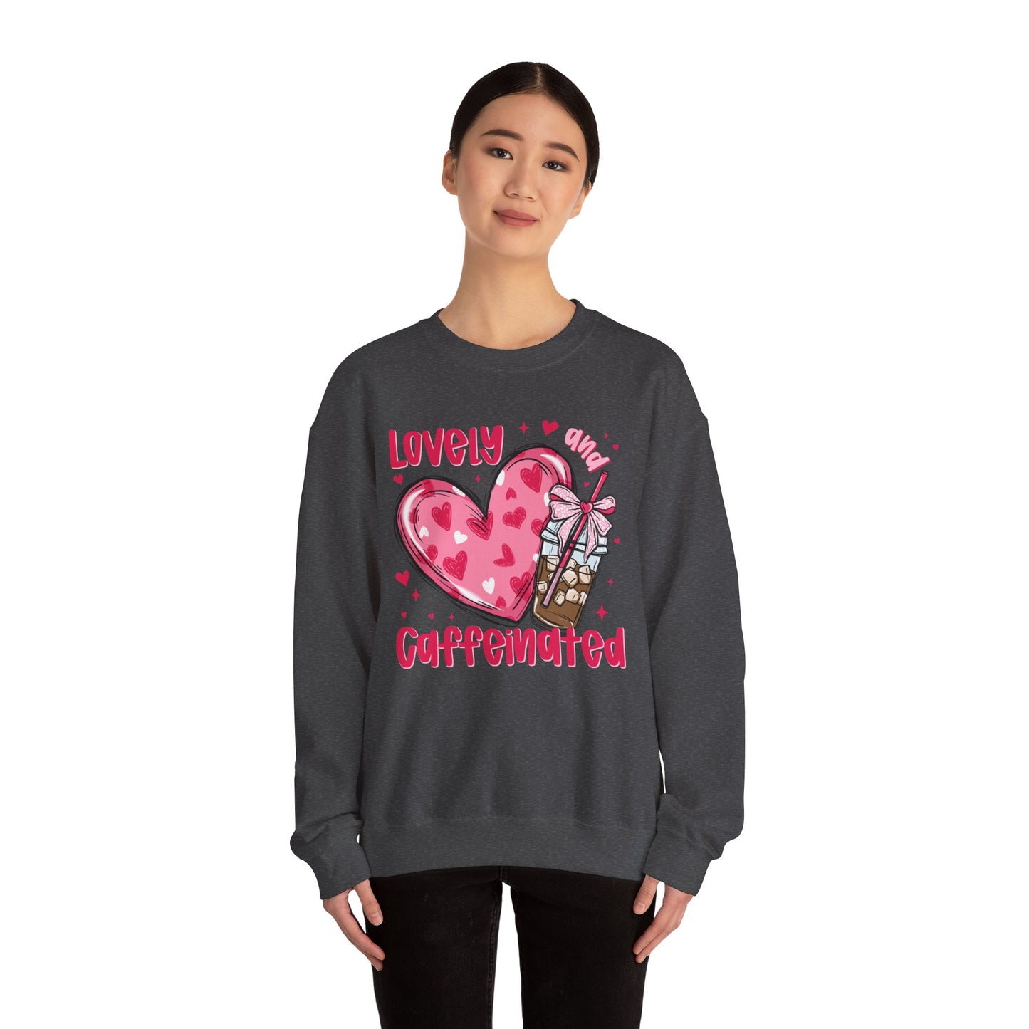 Lovely Caffeinated Heart Sweatshirt, Cozy Coffee Lover Gift, Valentines Day, Cute Her, Comfy Casual Wear, Unisex Pullover, Warm Jumper