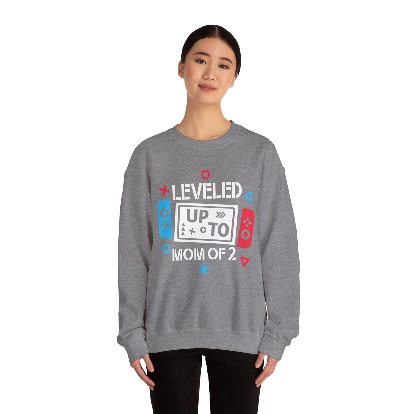 Leveled Up Mom of 2 Crewneck Sweatshirt – Gaming Gift for Moms