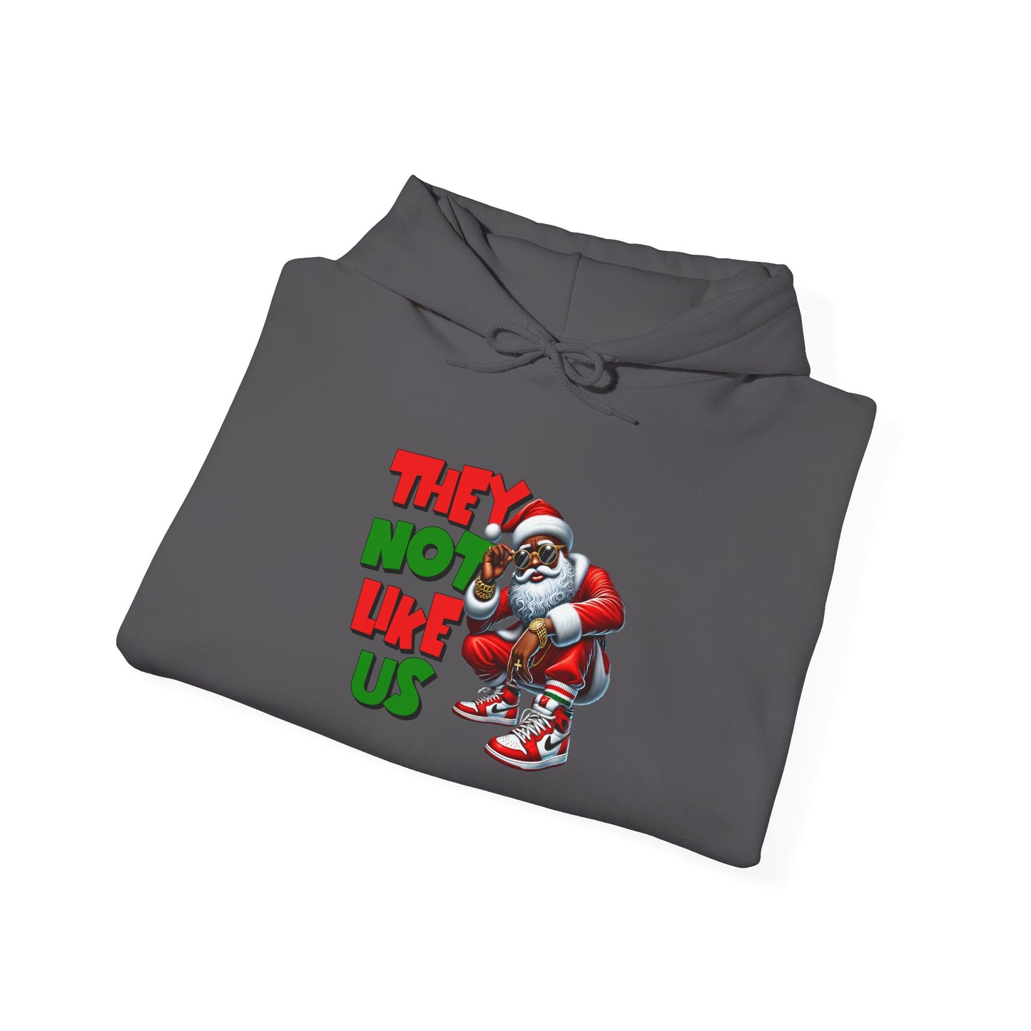 Festive Santa Graphic Hoodie - 'They Not Like Us' Unisex Heavy Blend Sweatshirt