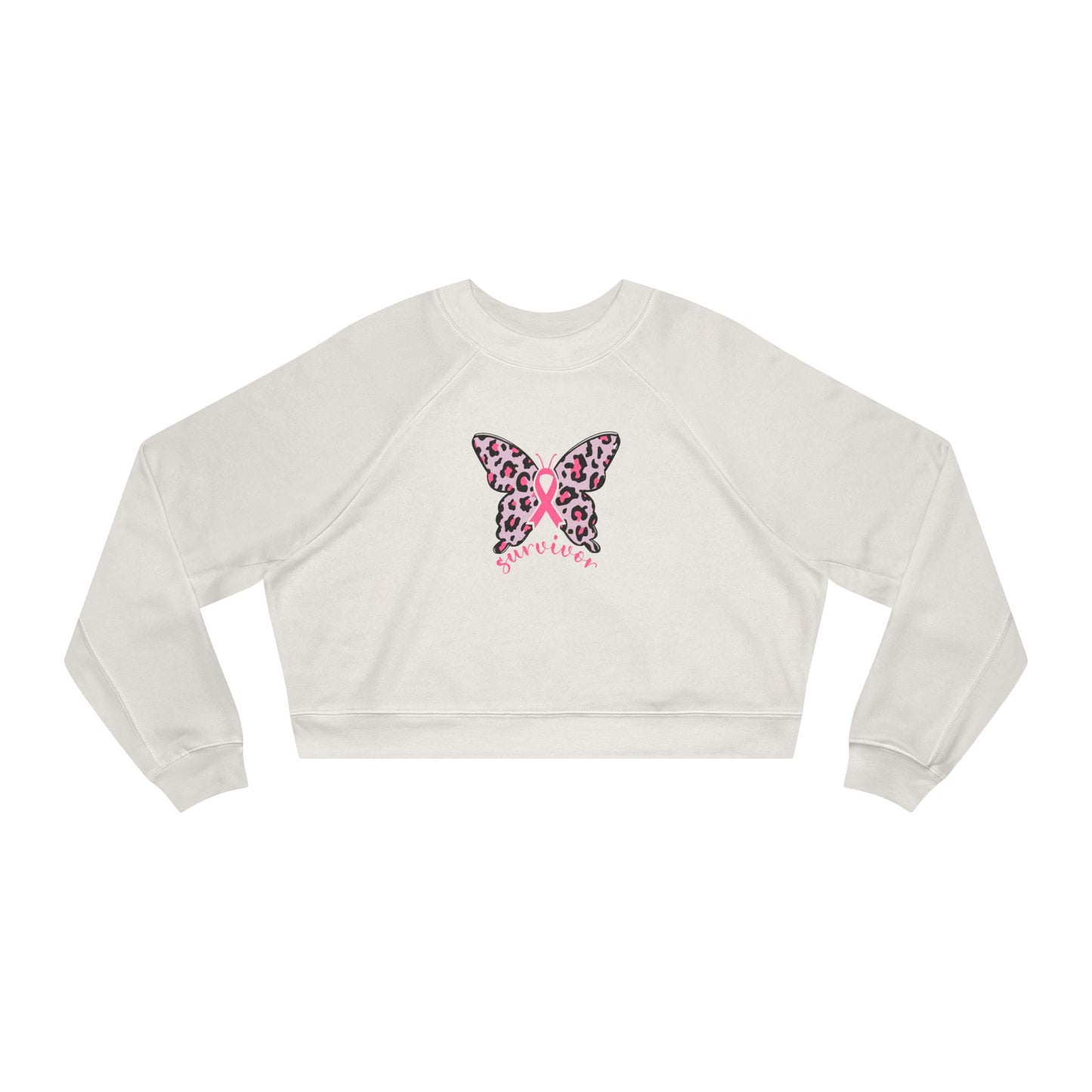 Butterfly Survivor Women's Cropped Fleece Pullover, Cute Sweatshirt, Gift for Cancer Awareness, Lightweight Sweater for Women, Inspirational