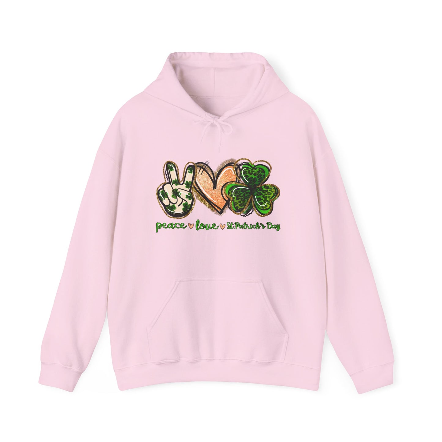 Peace Love Shamrocks Unisex Hoodie, St. Patricks Day Sweatshirt, Irish Gift, Eco-Friendly Clothing, Cozy Casual Wear