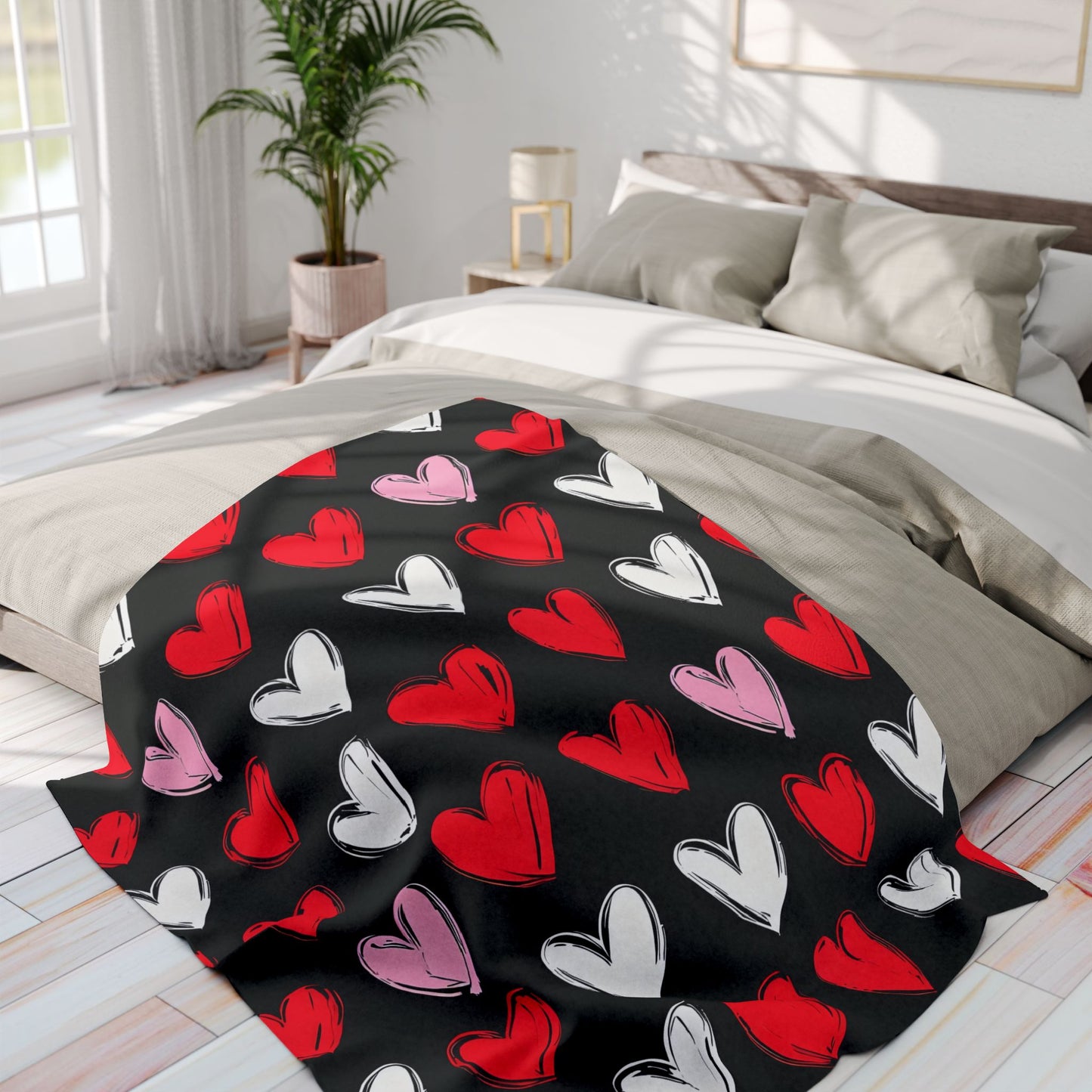 Cozy Heart Print Arctic Fleece Blanket for Valentine's Day