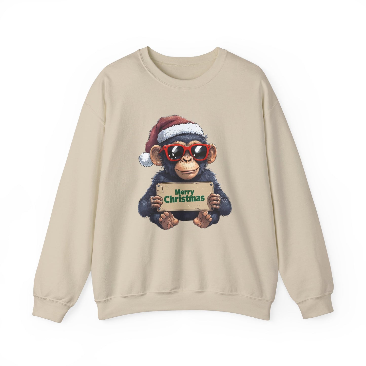 Merry Christmas Monkey Sweatshirt, Funny Holiday Crewneck, Unisex Gift, Christmas Apparel, Winter Wear, Cute Chimp Design