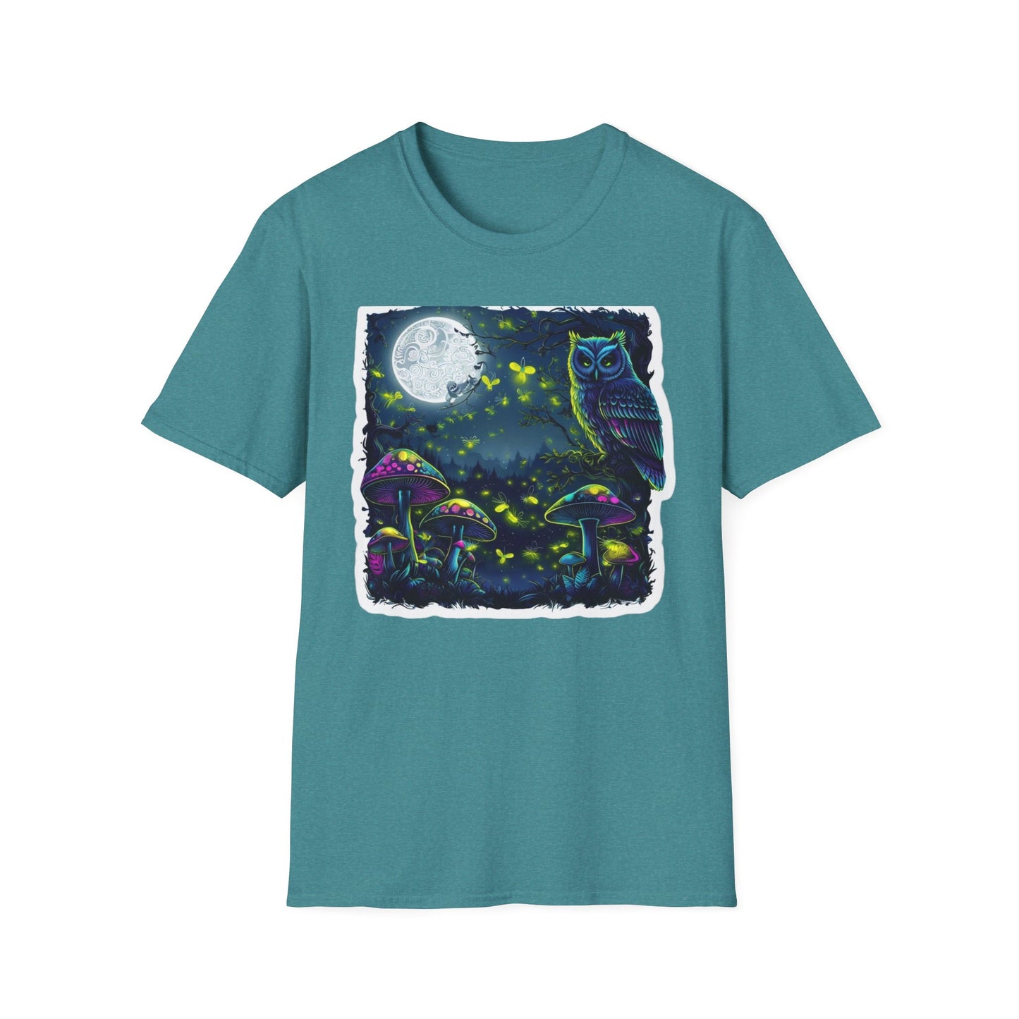 Whimsical Owl & Mushroom T-Shirt, Nature Lover Gift, Unique Graphic Tee, Full Moon Design, Perfect for Festivals, Fall Vibes