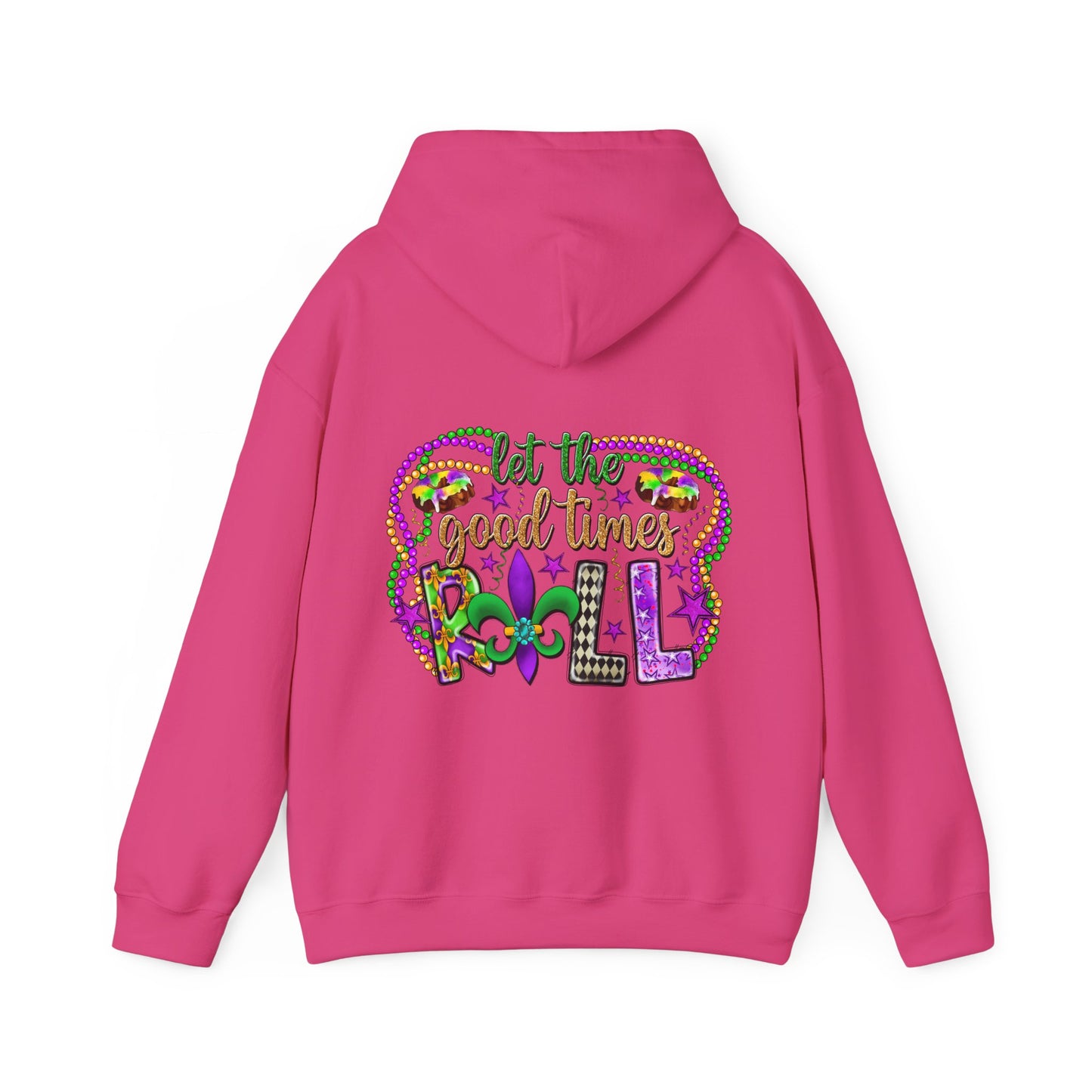 Mardi Gras Celebration Hoodie, Unisex Heavy Blend Sweatshirt, Fun Graphic Pullover, Party Apparel, Carnival Clothing, Festival Outfit