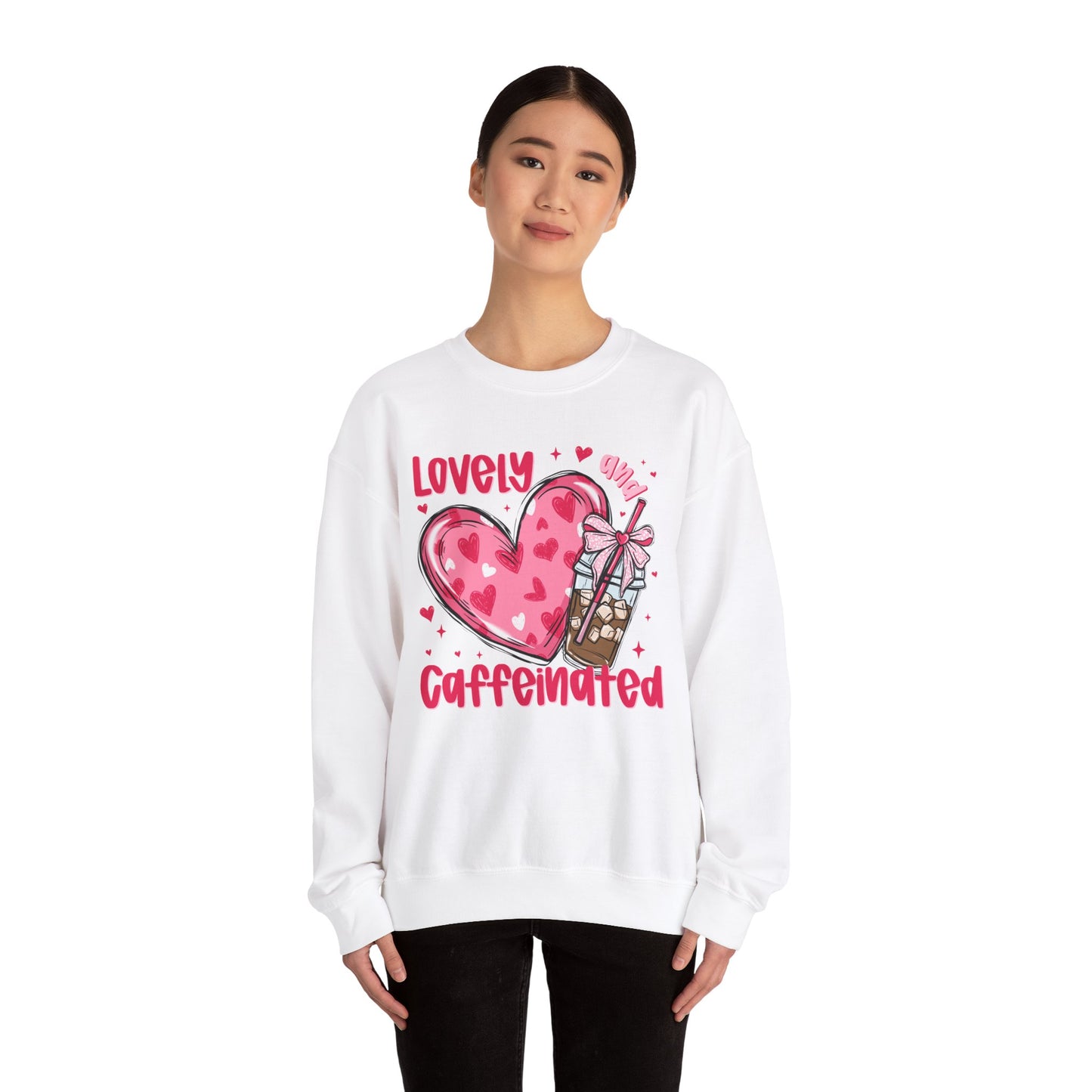 Lovely Caffeinated Heart Sweatshirt, Cozy Coffee Lover Gift, Valentines Day, Cute Her, Comfy Casual Wear, Unisex Pullover, Warm Jumper