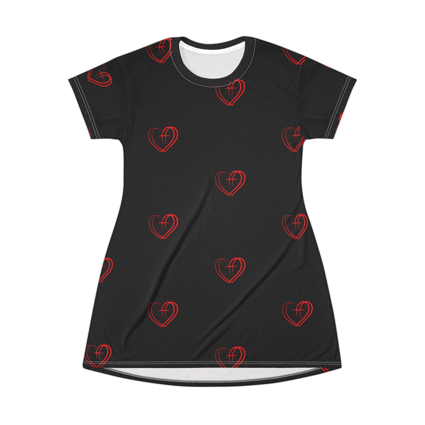 Love Hearts T-Shirt Dress - Casual Fashion, Heart Prints, Gift for Her, Summer Wear, Valentines Day Outfit, Lounge Dress