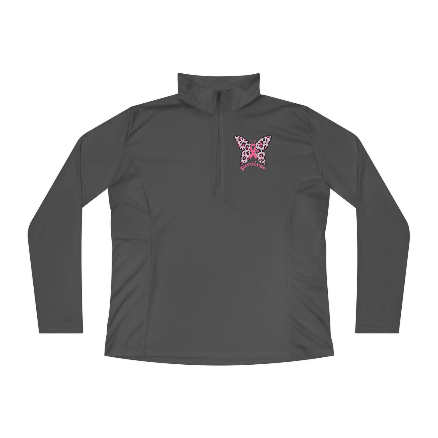 Ladies Butterfly Quarter-Zip Pullover - Perfect for Active Lifestyles & Casual Wear, Breast Cancer Awareness