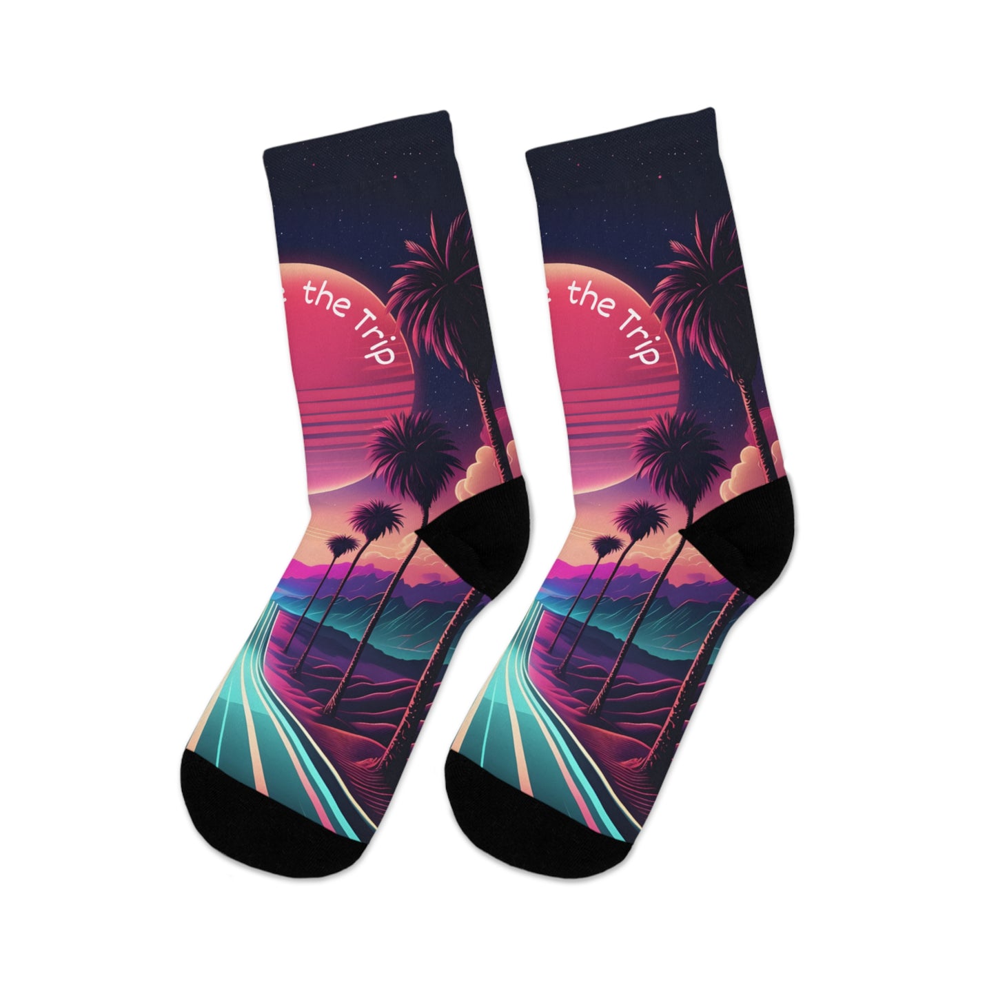 Socks, Retro Sunset Adventure Design, Eco-Friendly Gift, Summer Vibes, Unique Footwear, Travel Accessories