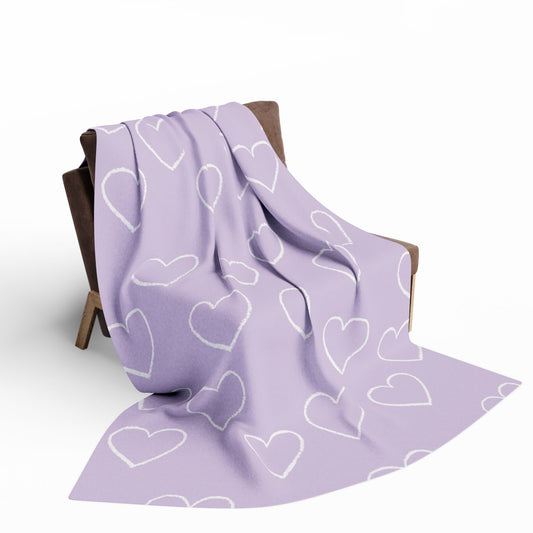 Sweetheart Purple Fleece Blanket, Cozy Throw for Love, Heart Patterned Decor, Gift for Her, Valentines Day, Home Comfort