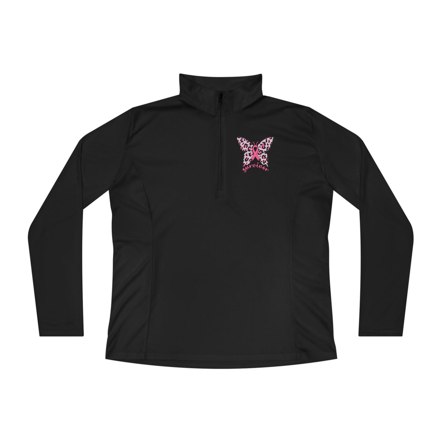 Ladies Butterfly Quarter-Zip Pullover - Perfect for Active Lifestyles & Casual Wear, Breast Cancer Awareness