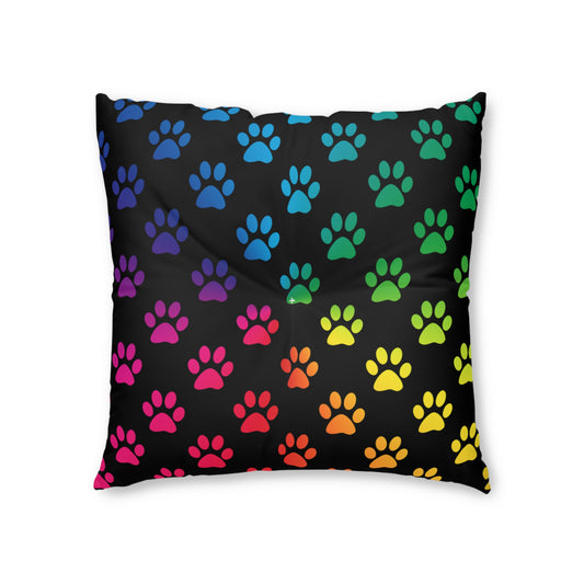 Colorful Pet Paw Print Tufted Floor Pillow, Dog Lover Gift, Rainbow Decor, Animal Themed Cushion, Pet-friendly Home Accent, Cute Living Room