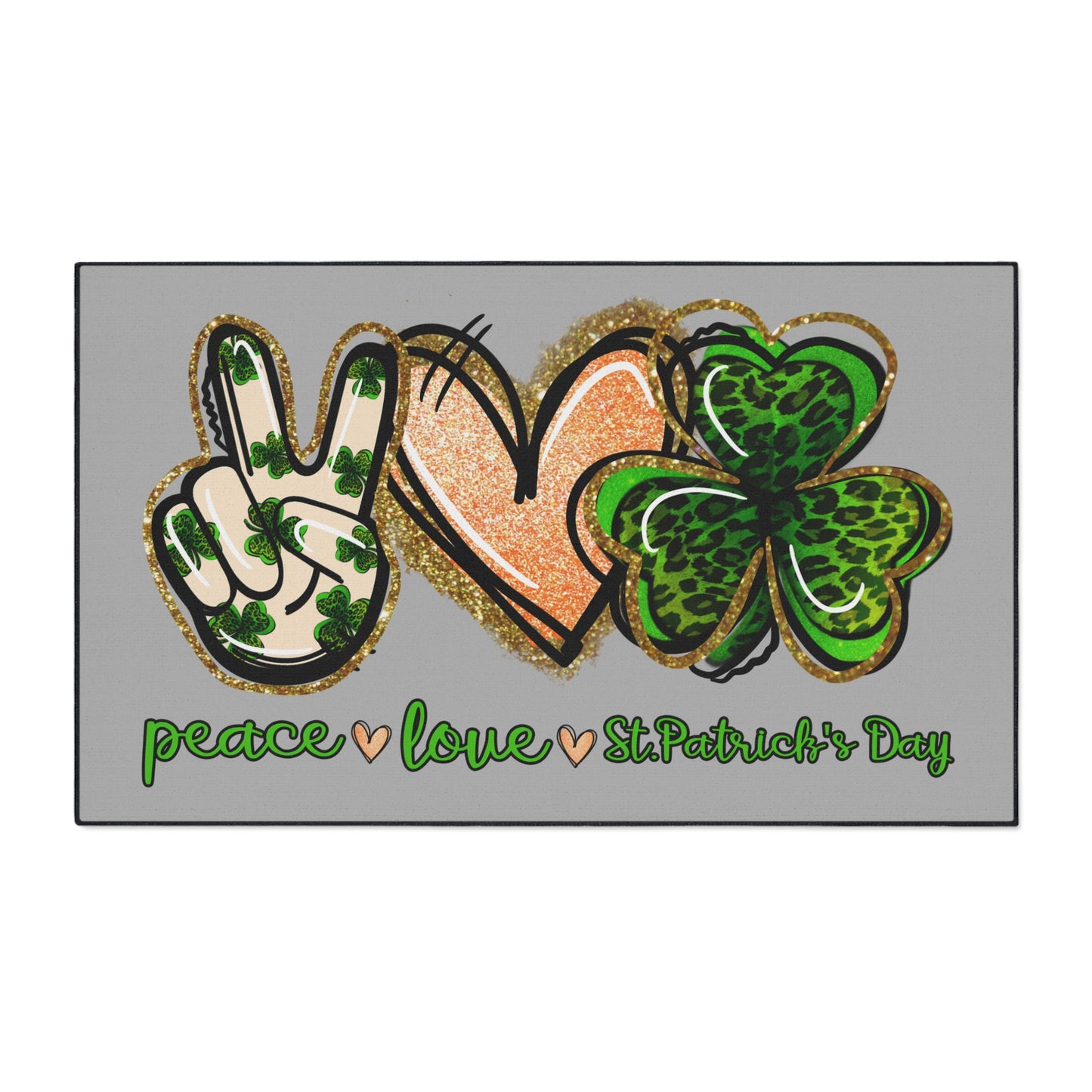 St. Patrick's Day Heavy Duty Floor Mat - Peace, Love, Shamrock Decor, Holiday Home Accent, Party, Seasonal Floor Mat, Unique Gift